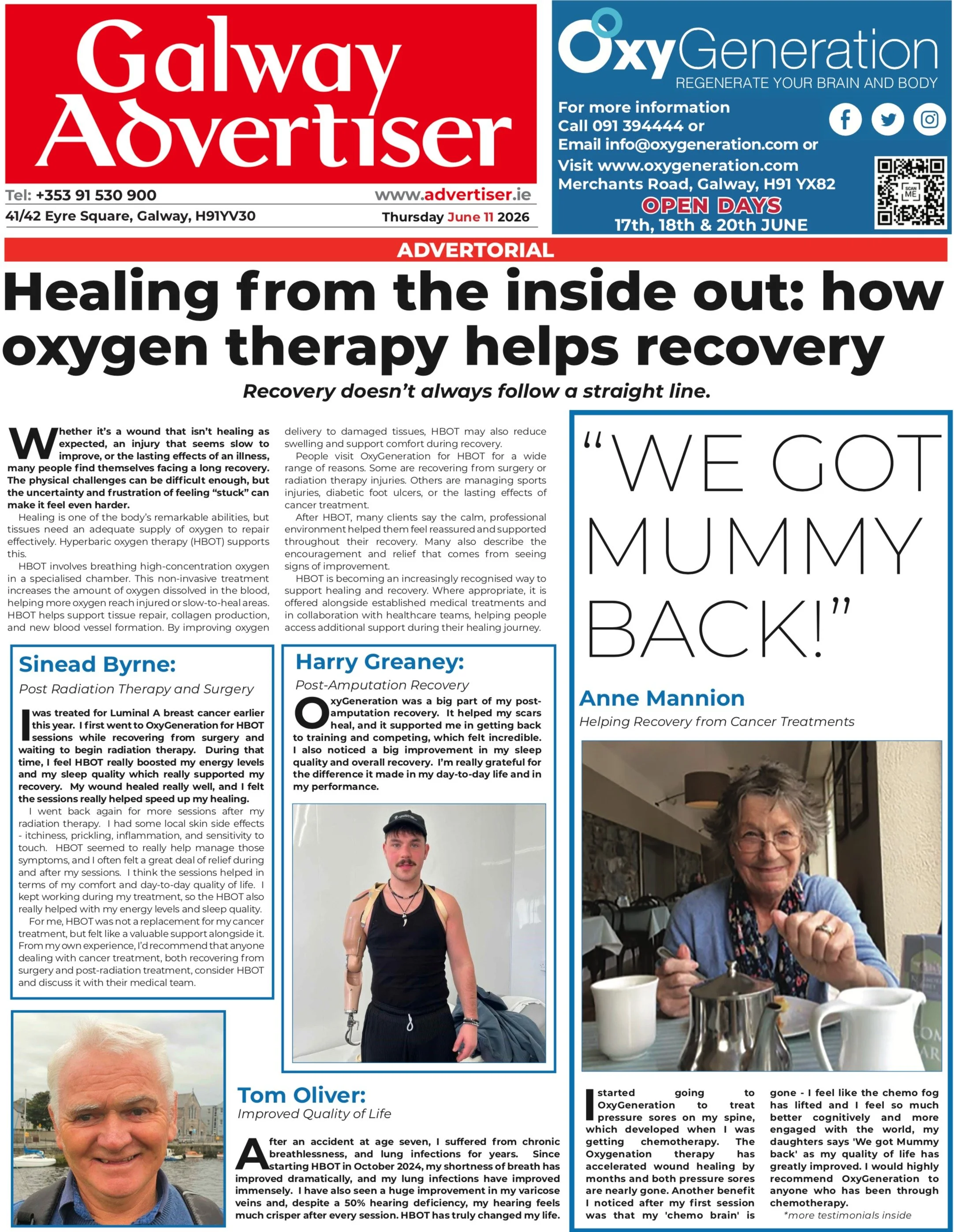 We&rsquo;re delighted to be featured on the front page of the @galwayadvertiser today!

A heartfelt thank you to our wonderful clients who shared their inspiring testimonials and experiences with OxyGeneration. Your support and trust mean so much to 