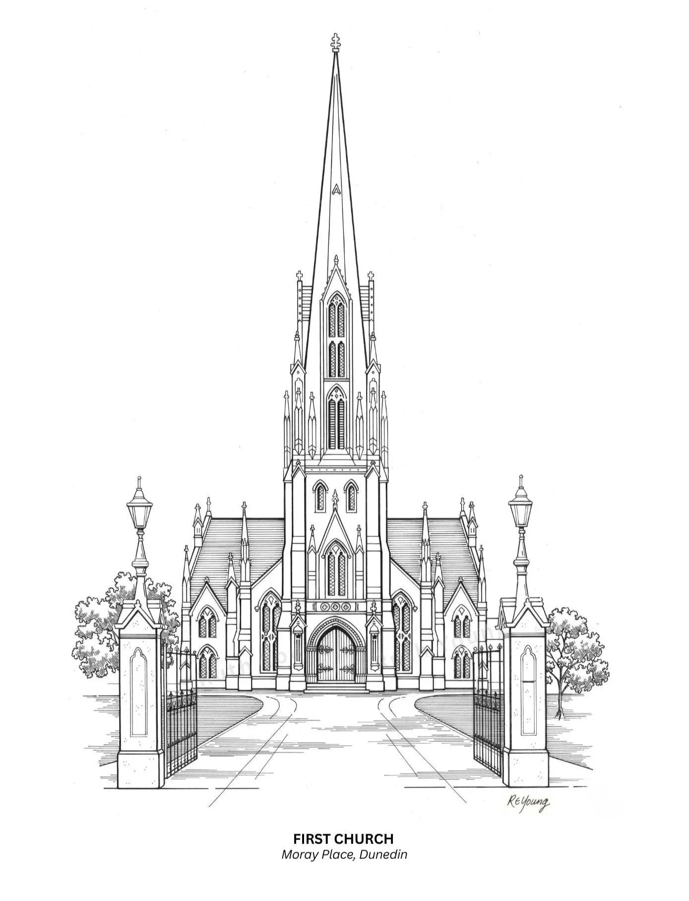 Dunedin Landmark — First Church in Black & White by Ruth Young