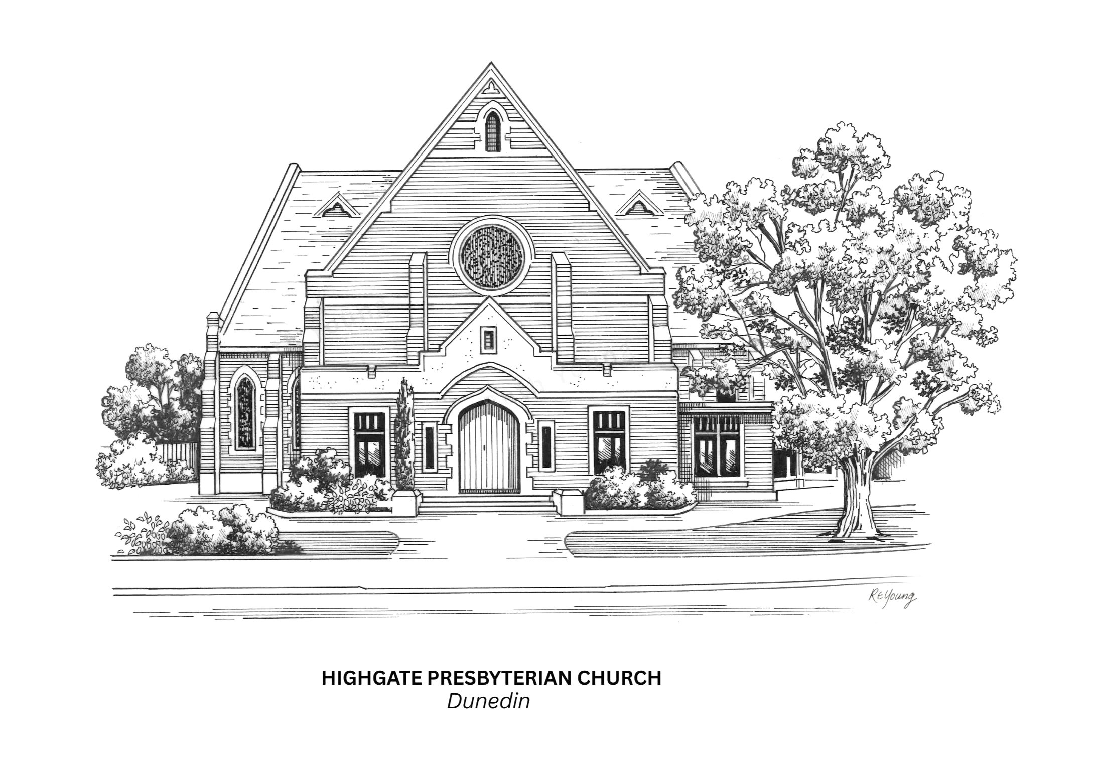 Drawing of Highgate Presbyterian Church by Ruth Young