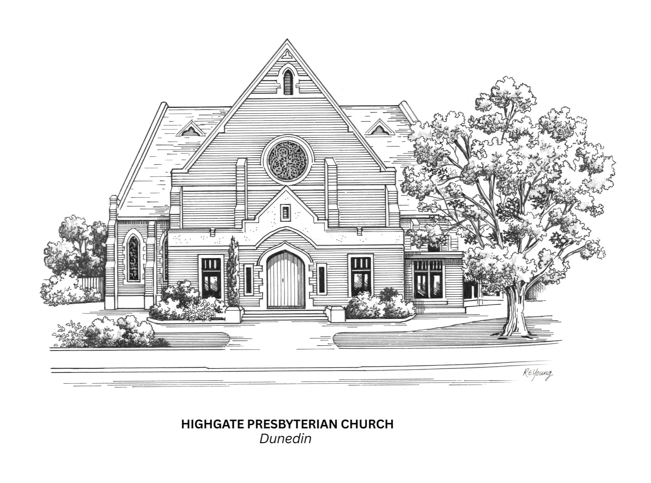 Drawing of Highgate Presbyterian Church by Ruth Young