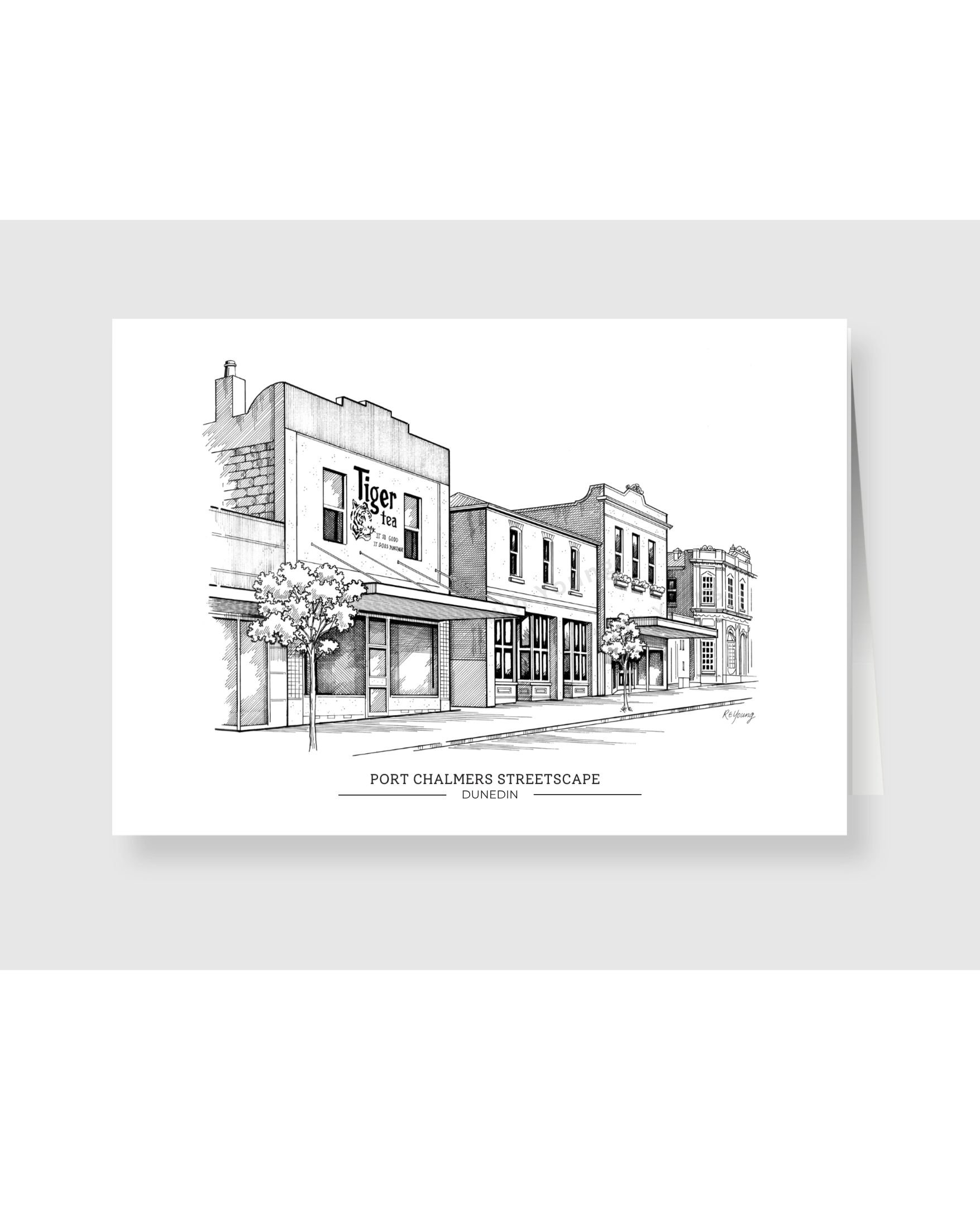port-chalmers-streetscape-tiger-tea-building-greeting-card.jpg