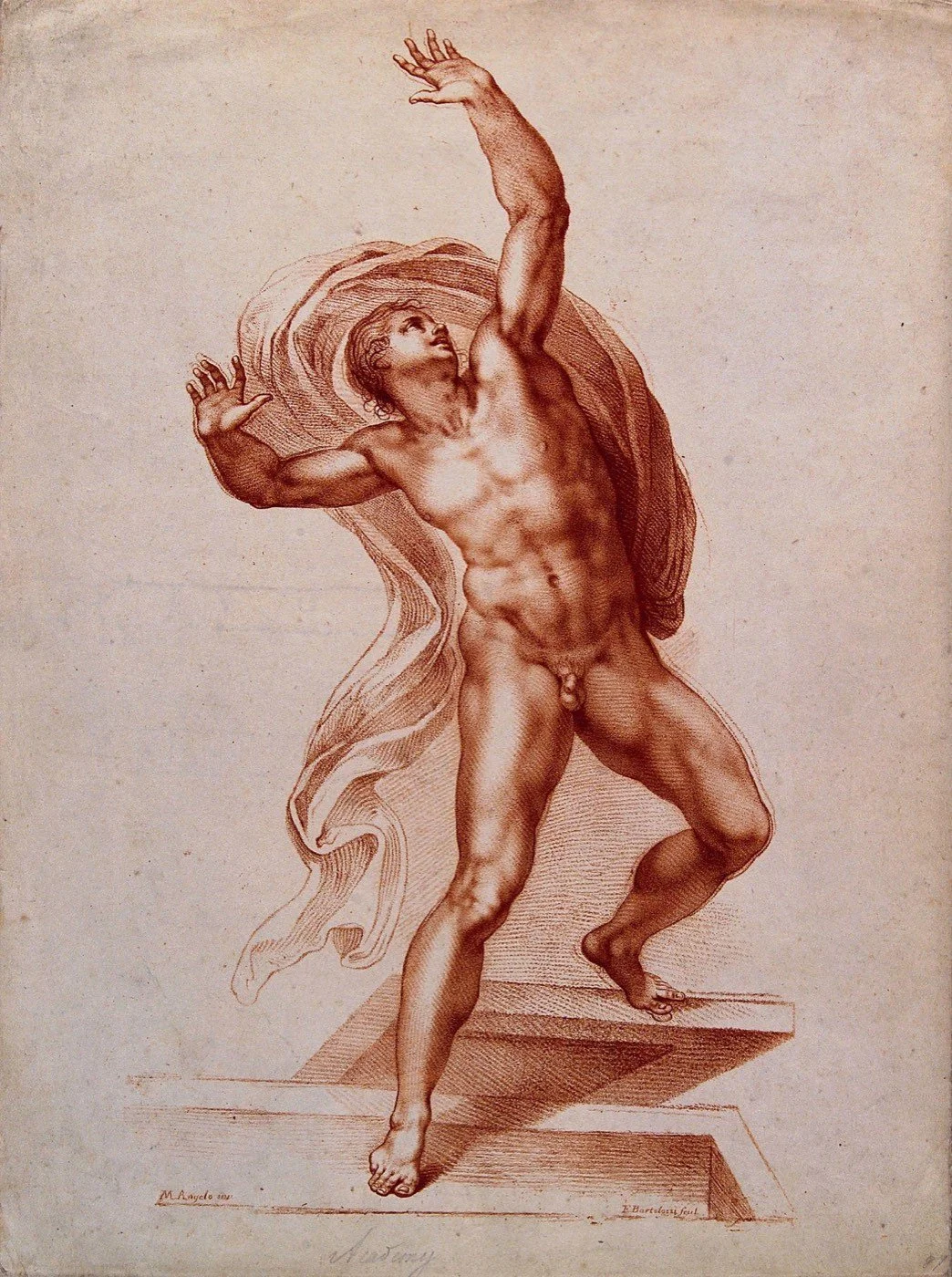 Figura en ascenso
Francesco Bartolozzi, según una composición de Miguel Ángel Buonarroti · Grabado al barniz blando