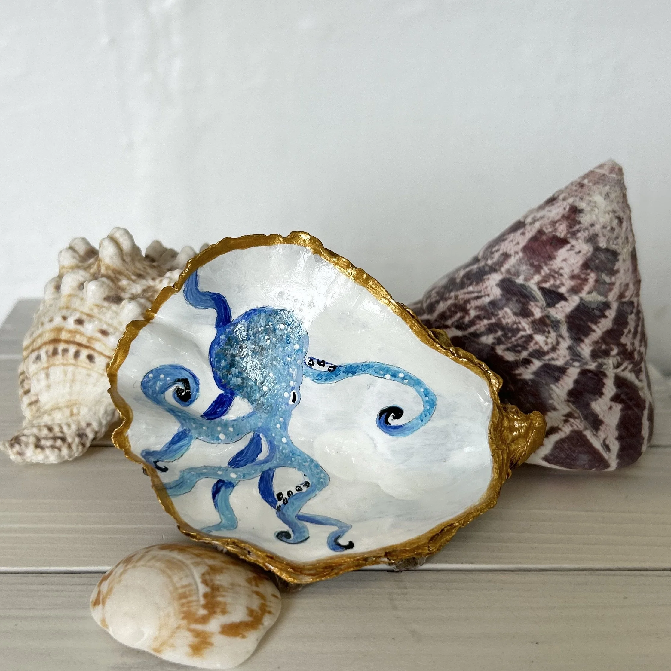 Octopus Hand Painted Oyster Shell Trinket Dish
