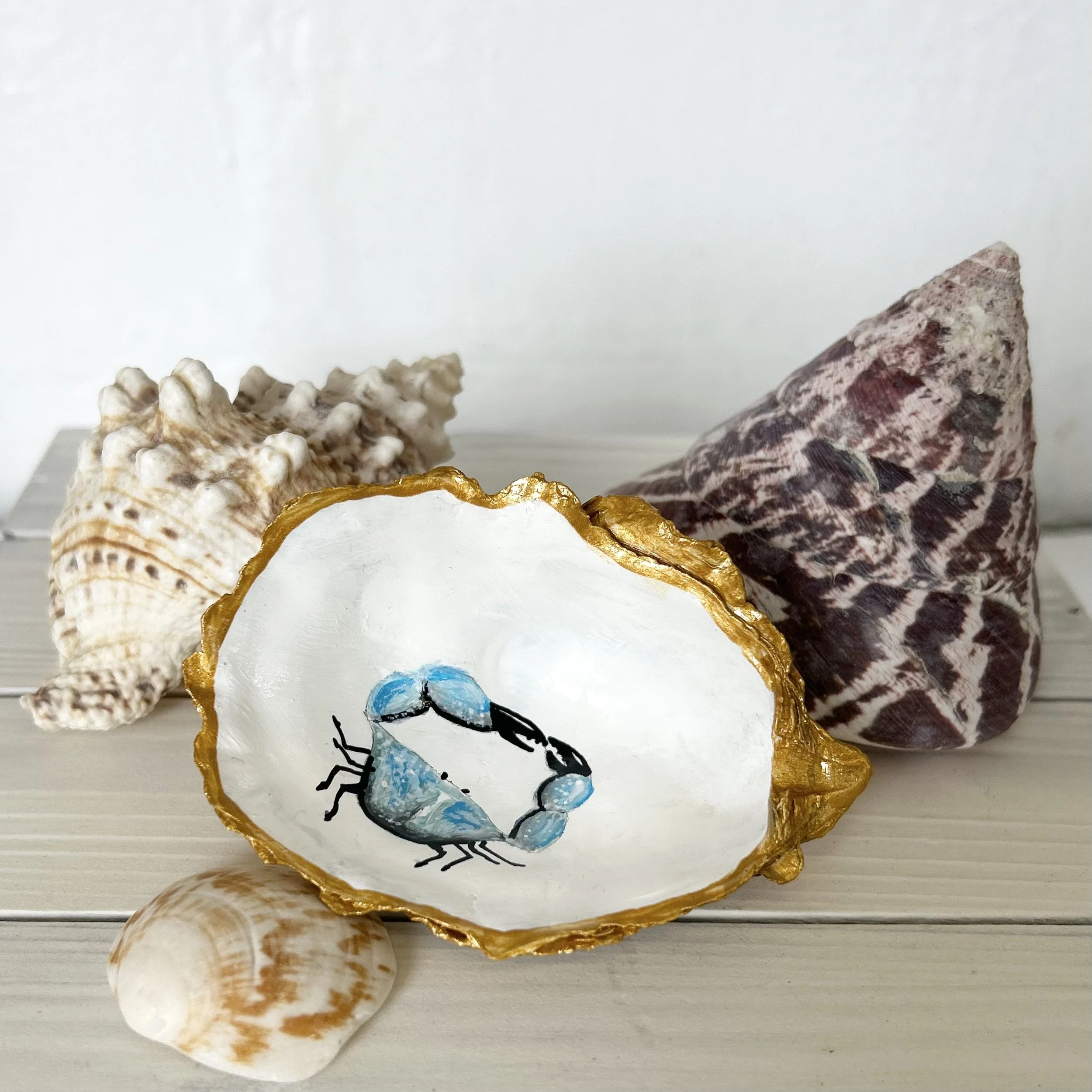 Crab Hand Painted Oyster Shell Trinket Dish