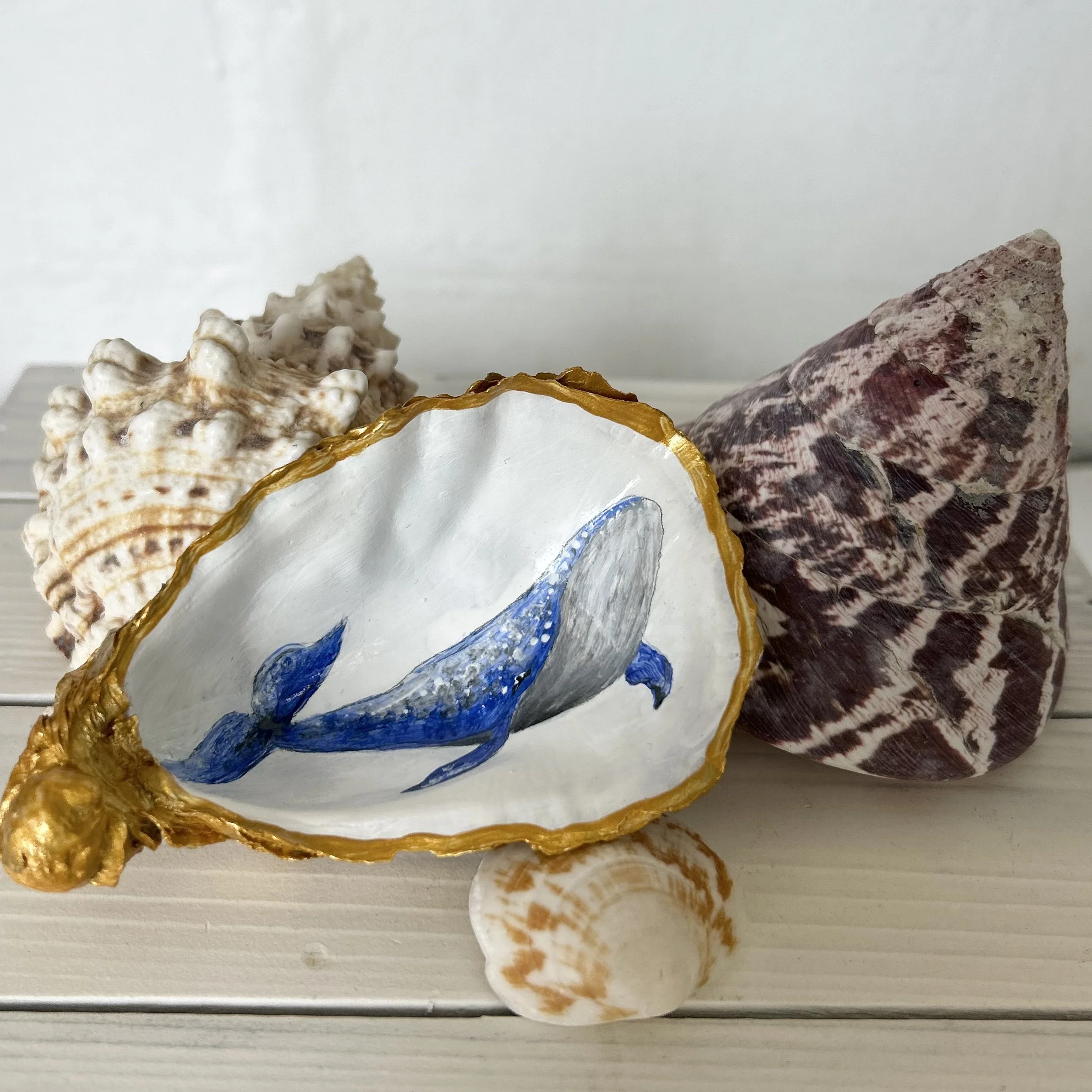 Whale Hand Painted Oyster Shell Trinket Dish