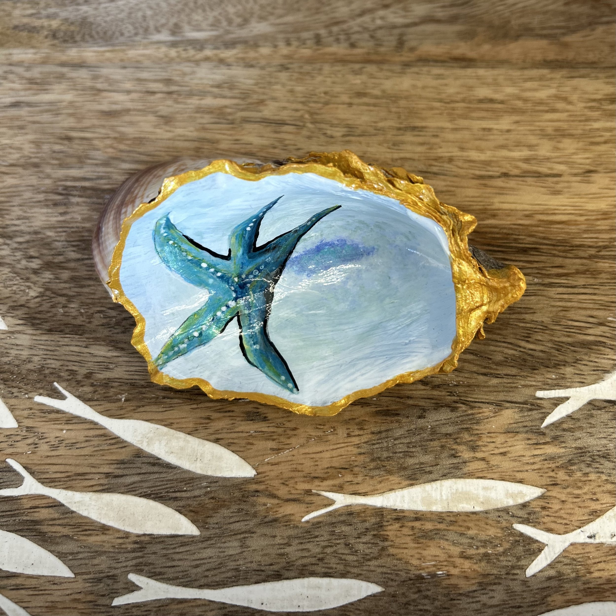 Starfish Hand Painted Oyster Shell Trinket Dish