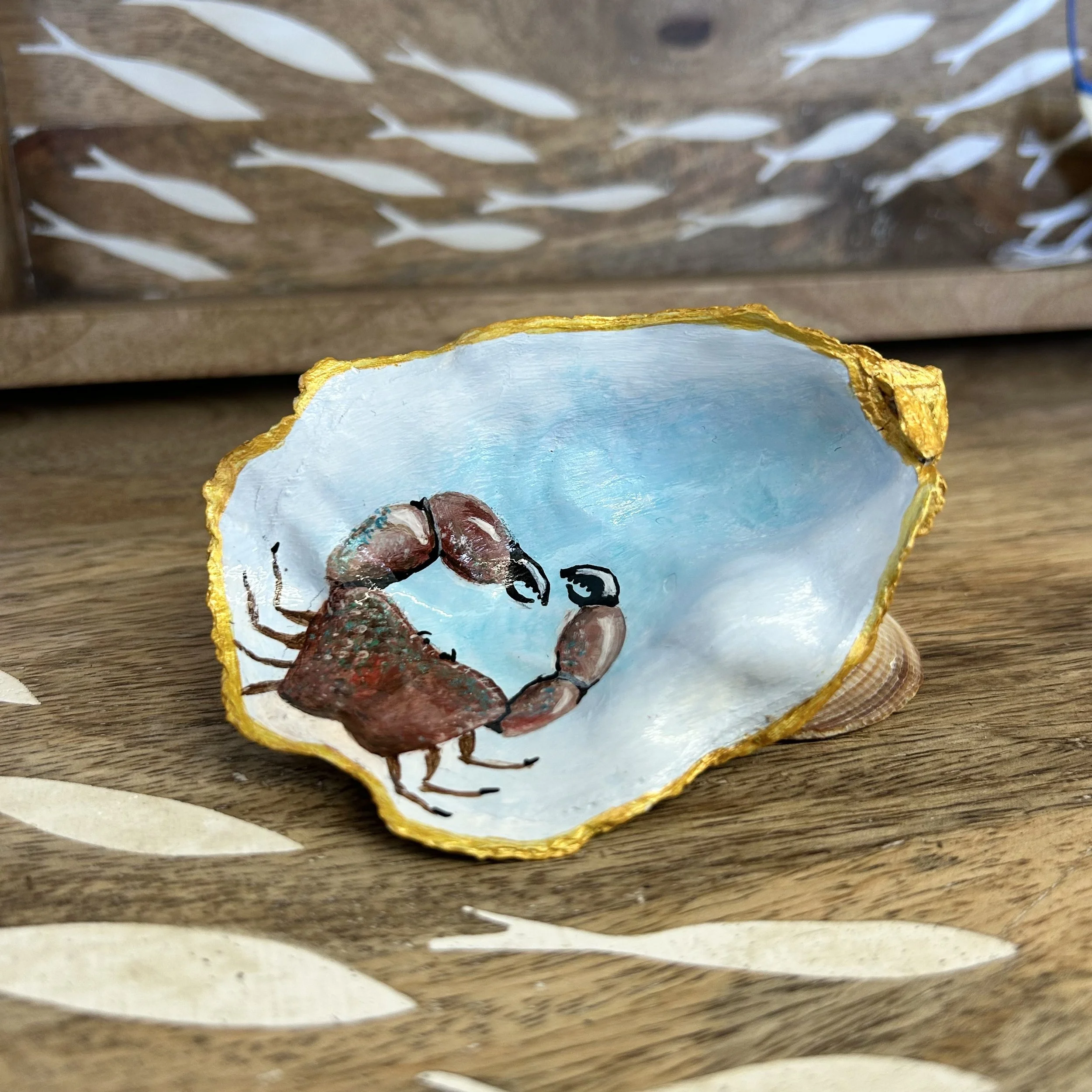 Crab Hand Painted Oyster Shell Trinket Dish