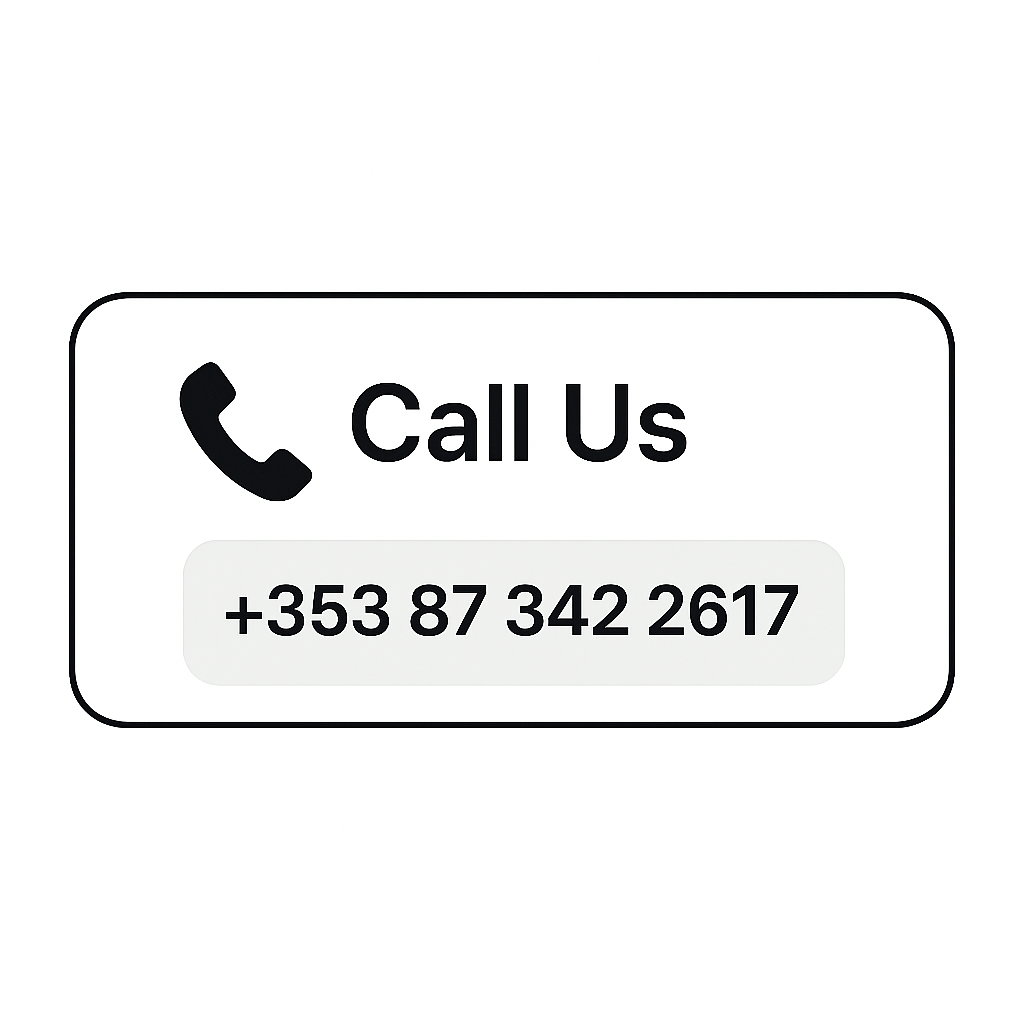 Button with a phone icon and the text 'Call Us' above a phone number +353 87 342 2617.