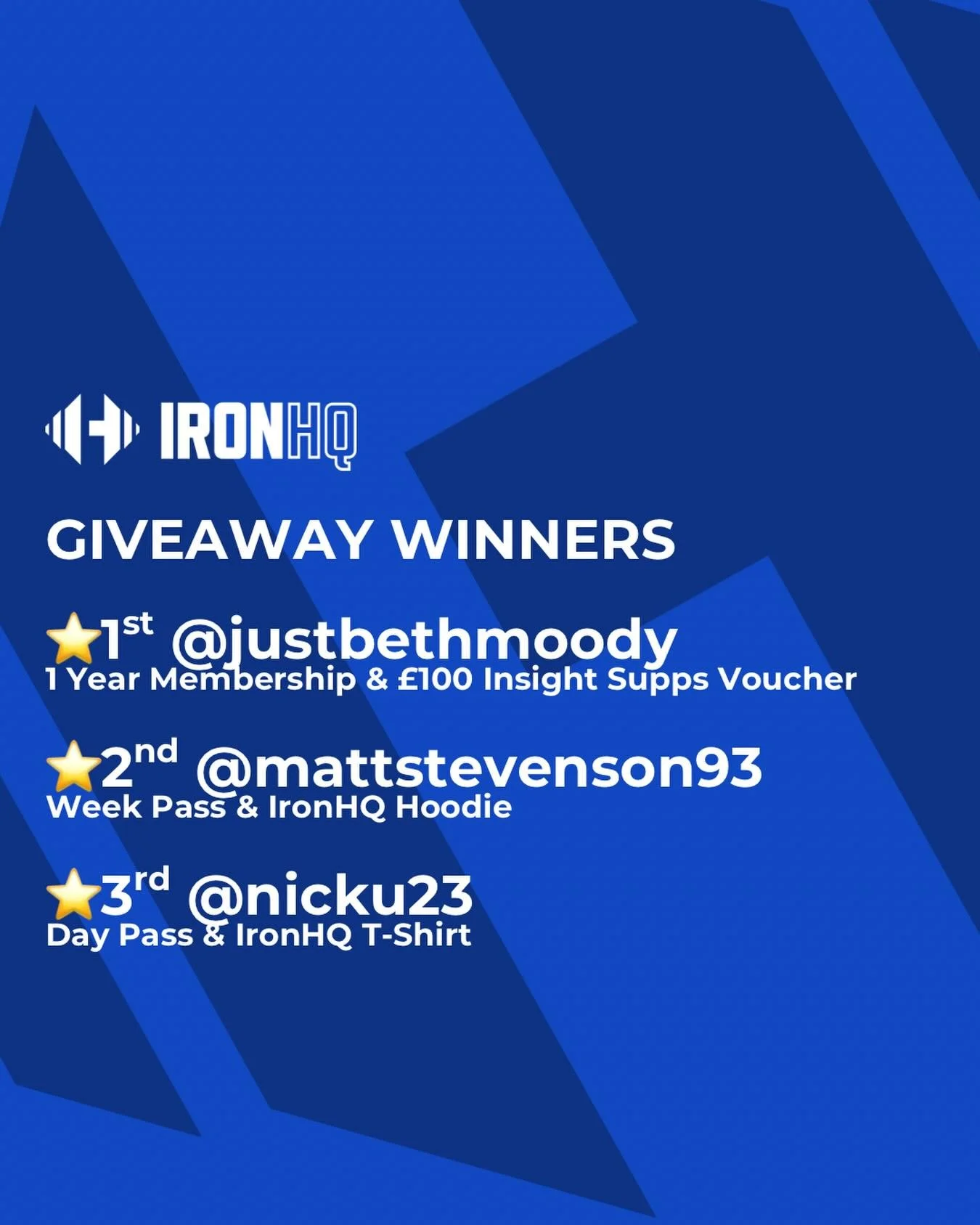 IronHQ Giveaway Winners🥳
⭐️1st place @justbethmoody 
⭐️2nd place @mattstevenson93 
⭐️3rd place @nickcu23 

Thank you to everyone who entered!