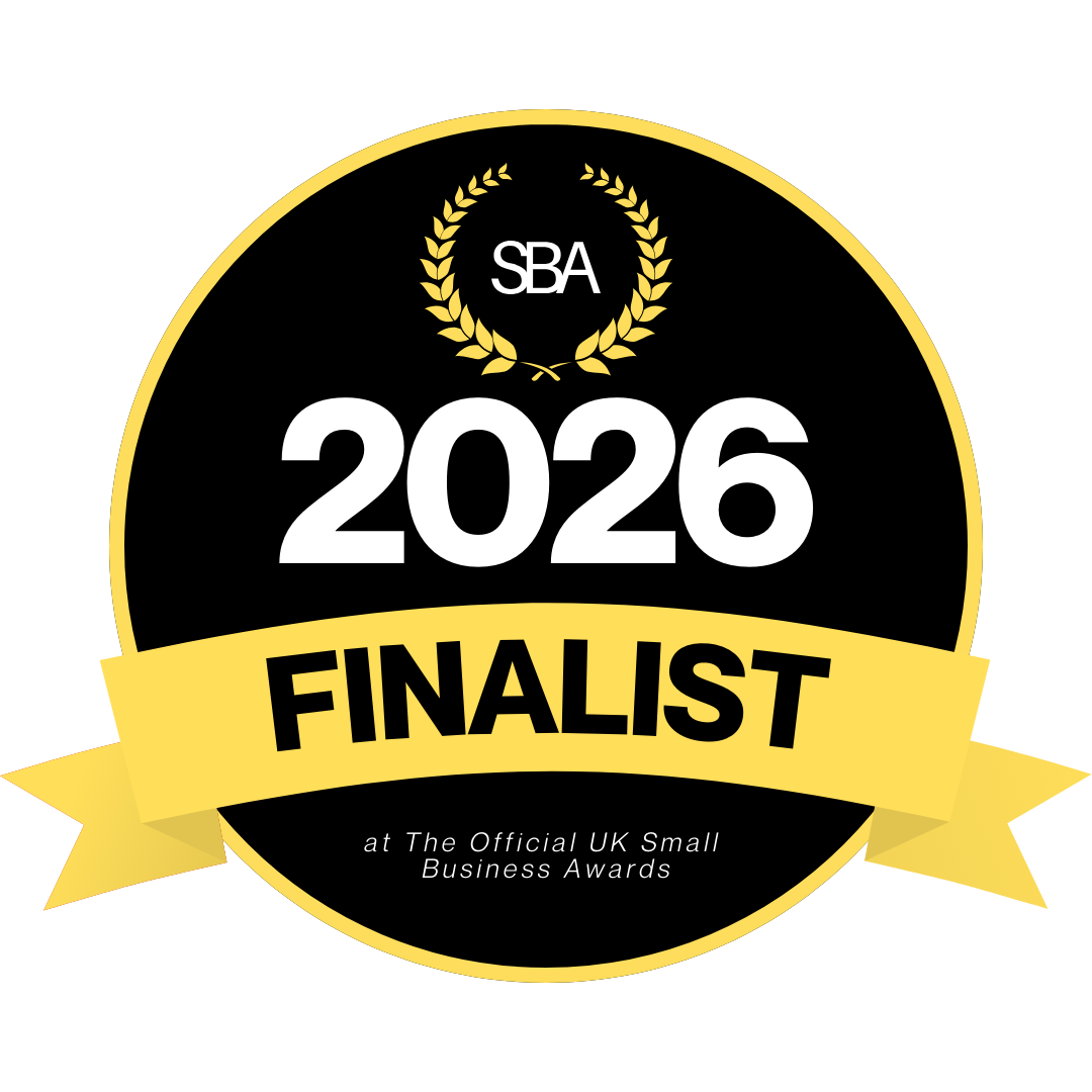 Award badge indicating finalist at the 2026 UK Small Business Awards by SBA.