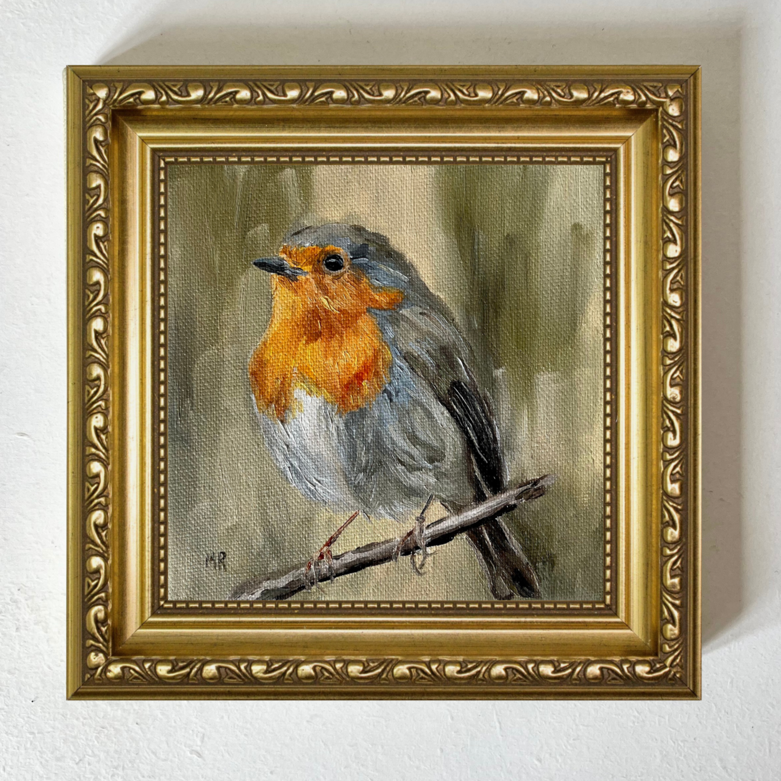 "A Robin In Spring" 15x15cm original Oil Painting