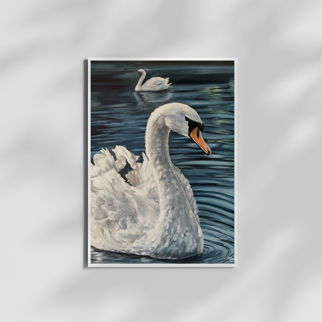 Swan On The Lake - Print of Original Oil Painting