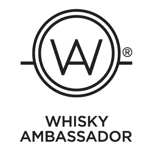 Logo with the words "Whisky Ambassador" and a circular emblem containing a stylized "W".