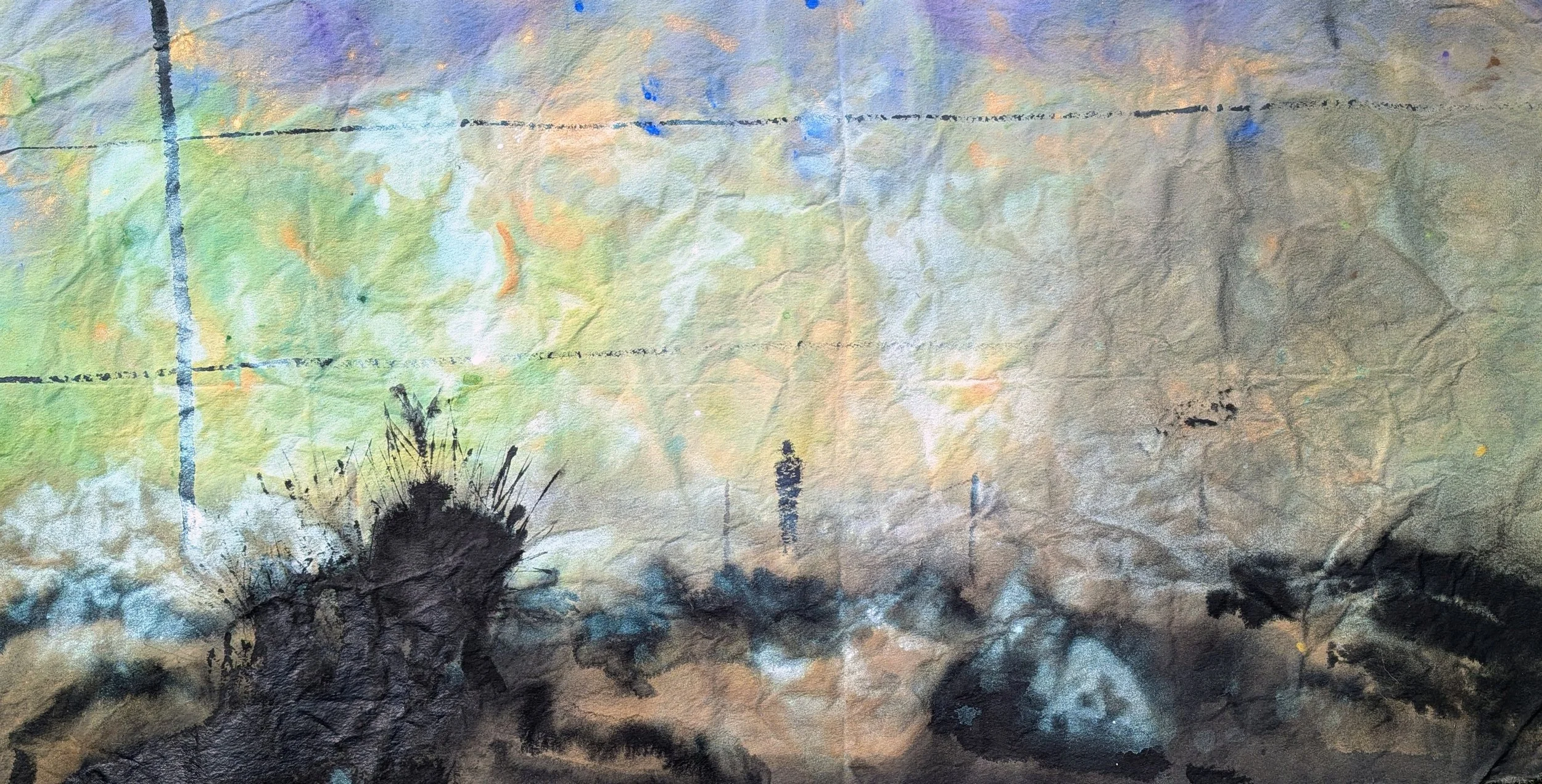 Nostalgia, from the series  Andrei Tarkovsky, based on Nostalgia (1982-83).  2026. Watercolour and ink on soya treated cotton canvas, 176 x 91 cm/ 70 x 36 in.