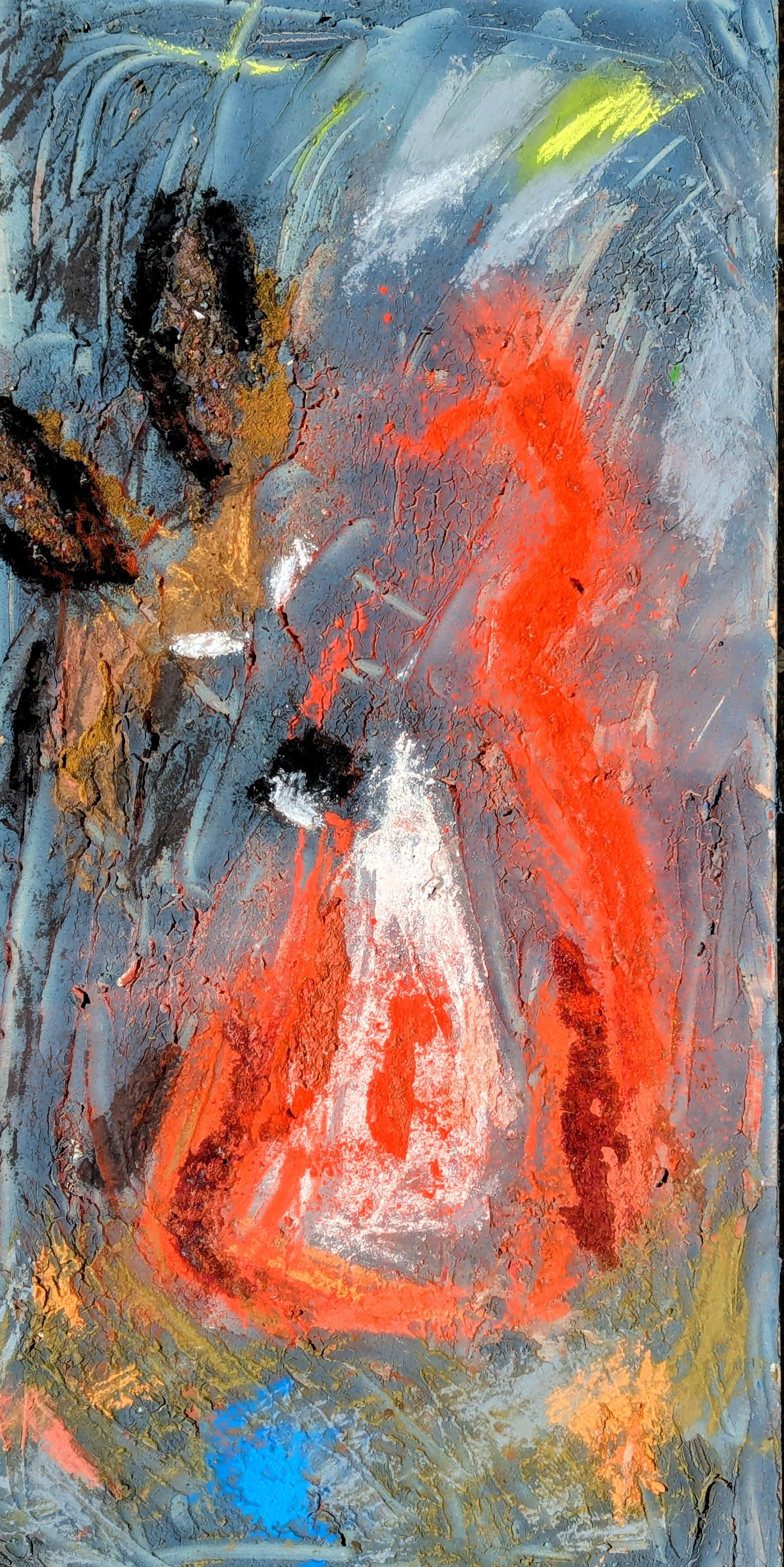 "Tire la chevillette, et la bobinette cherra", 2026, Pastel on wood, 61 x 30.5 cm / 24 x 12 in.