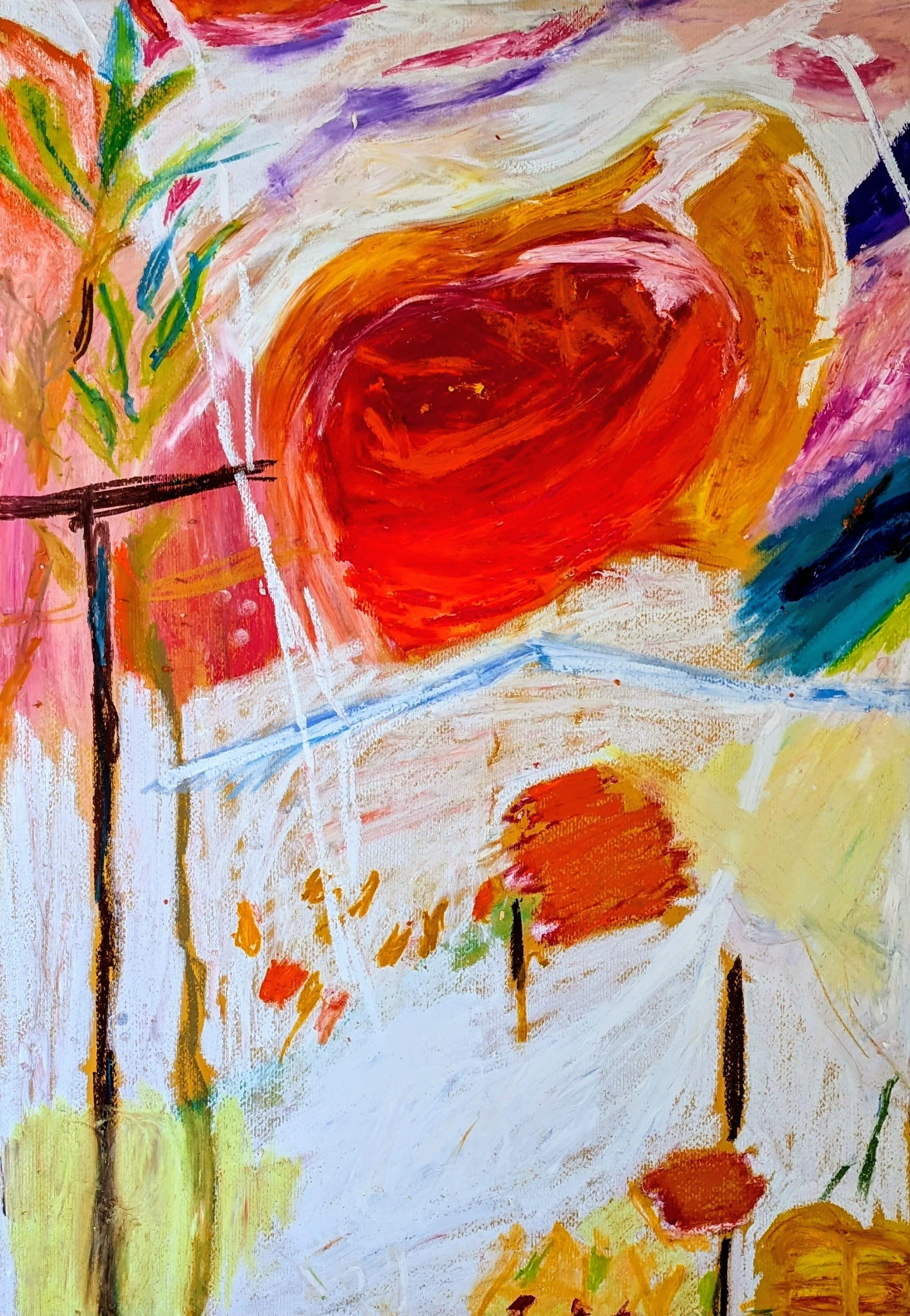 Cityscape with tree, from the series  Michelangelo Antonioni, based on The Eclipse (1962).  2026. Pastels on paper, 100 x 70 cm/ 39.5 x 27.5 in.