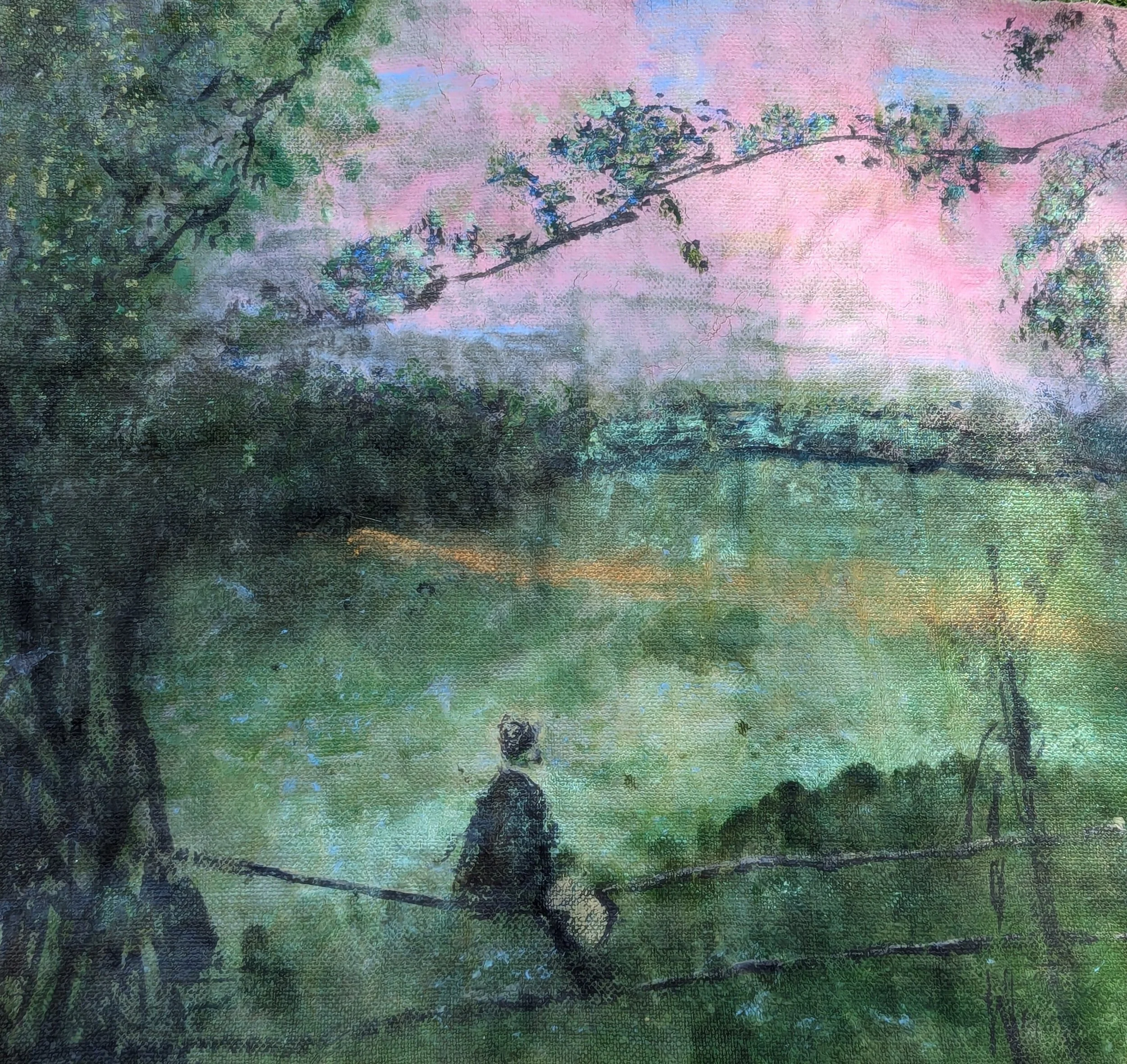 'I waited for you yesterday since morning', from the series  Andrei Tarkovsky, based on The Mirror (1975).  2026. Watercolour and ink on untreated hemp canvas, 48 x 43 cm/ 19 x 17 in. (Title from Arseny Tarkovsky's poem written in 1941 revived in The