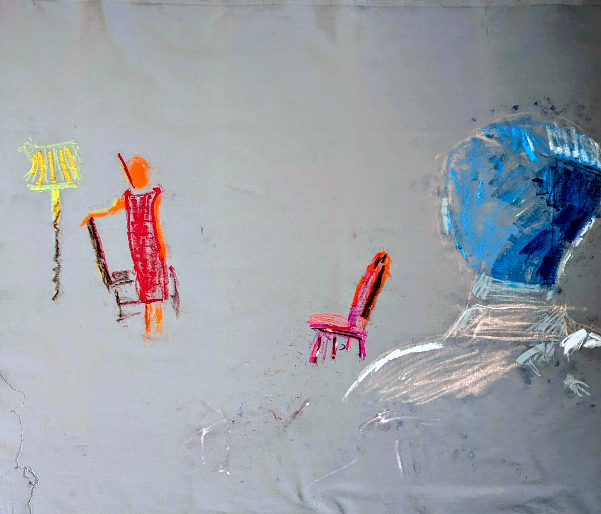 Break up - Triptych 1/3, from the series  Michelangelo Antonioni, based on The Eclipse (1962).  2026. Pastels on fabric, 108 x 80 cm/ 42.5 x 31.5 in.