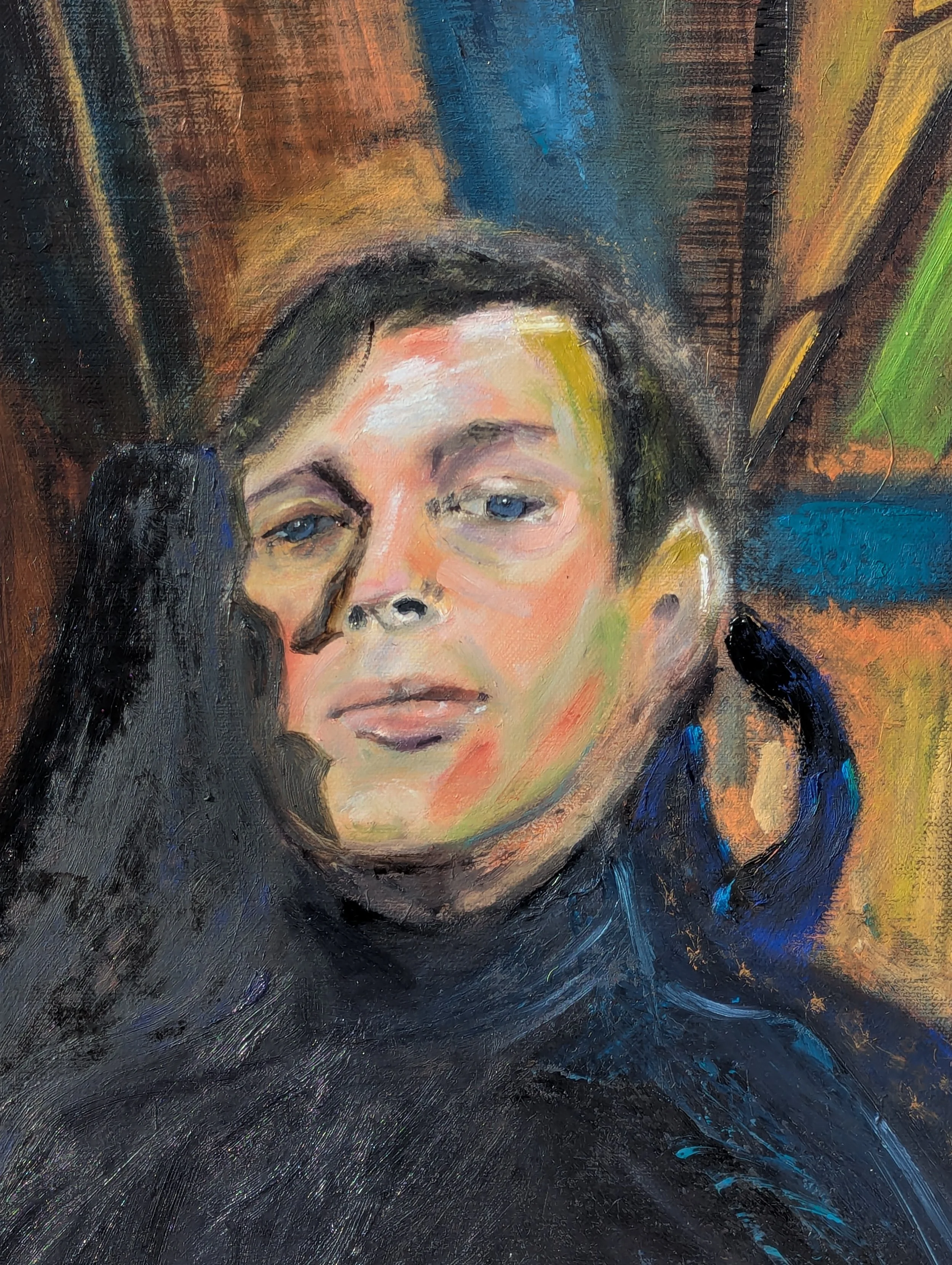 Jeune homme dans le train, 2025, oil on canvas, 39 x 29 cm / 15.5 x 11.5 in.