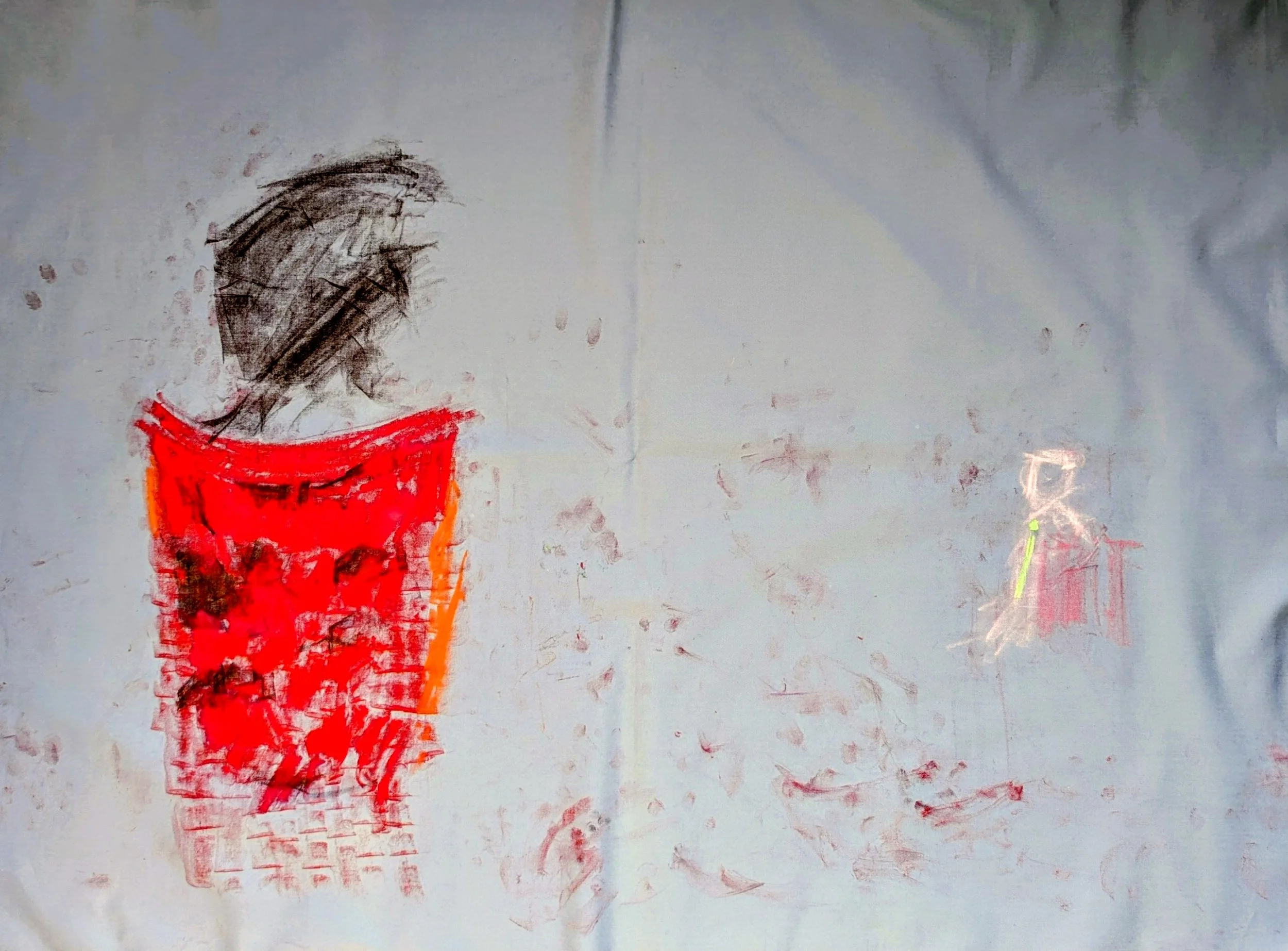 Break up - Triptych 3/3, from the series  Michelangelo Antonioni, based on The Eclipse (1962).  2026. Pastels on fabric, 108 x 80 cm/ 42.5 x 31.5 in.