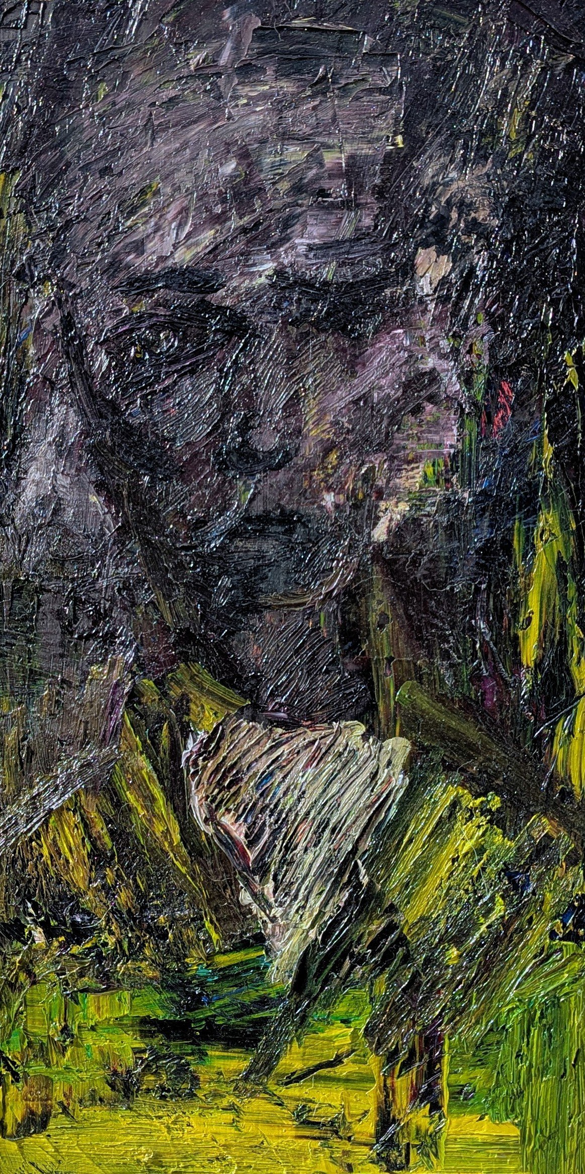 North African boy, 2025, oil on wood, 60 x 29 cm / 23.5 x 11.5 in.