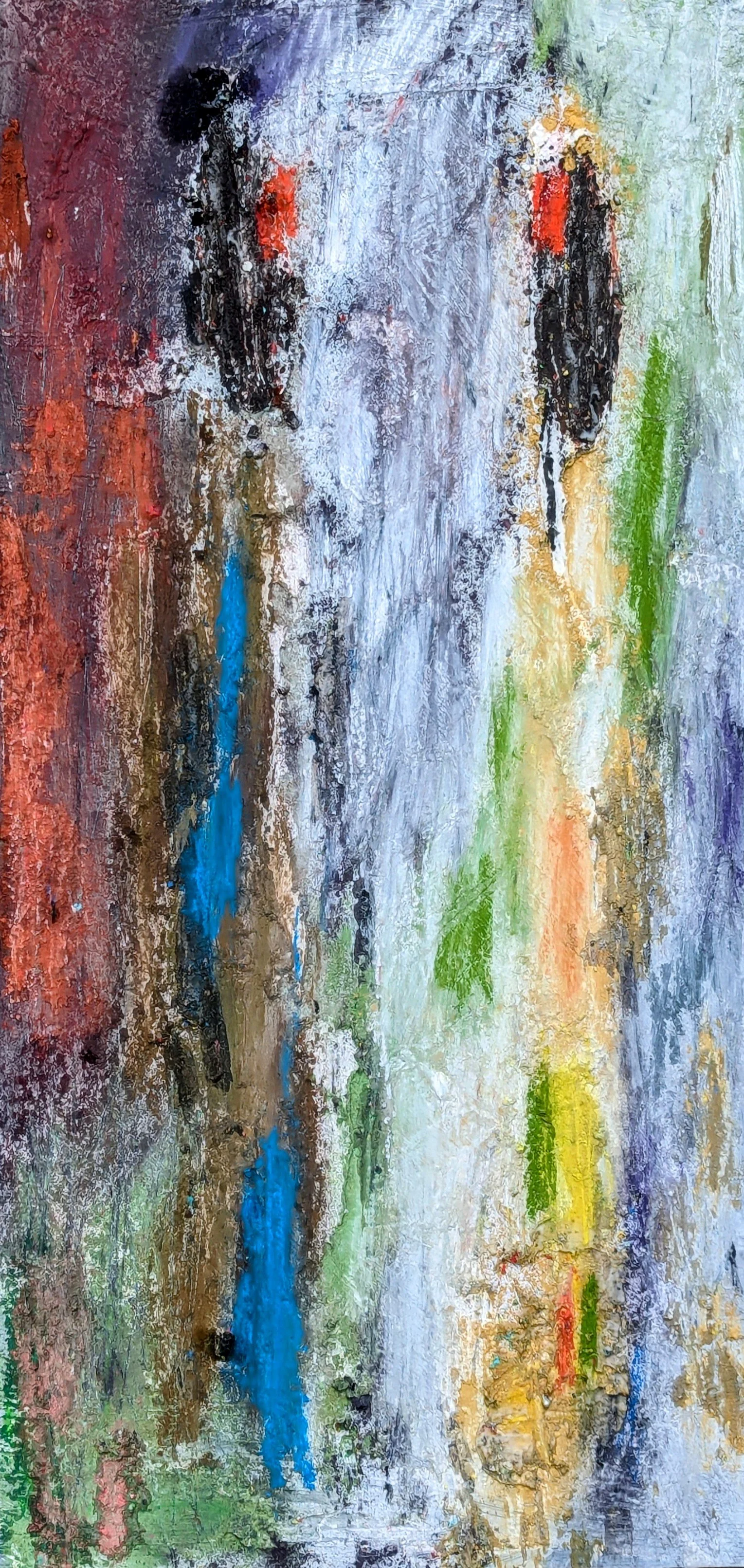 Conversation. 2026. Pastel on wood, 61 x 30.5 cm/24 x 12 in.