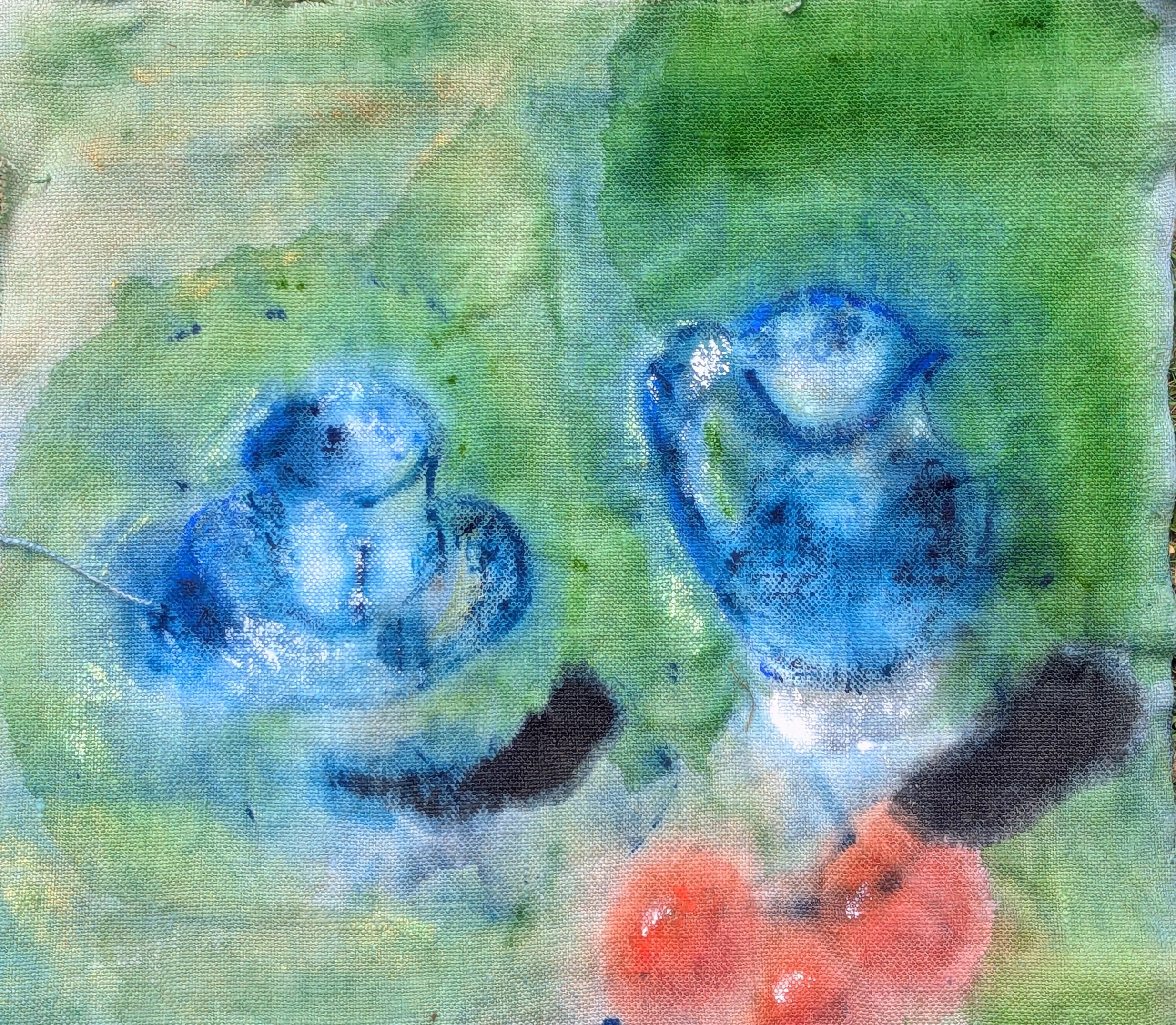 'Take a little tea, my son', from the series  Andrei Tarkovsky, based on Solaris (1972).  2026. Watercolour and ink on untreated hemp canvas, 48 x 43 cm/ 19 x 17 in. (Title from a dialogue between Marina & Astroff, in Uncle Vanya by Chekhov).