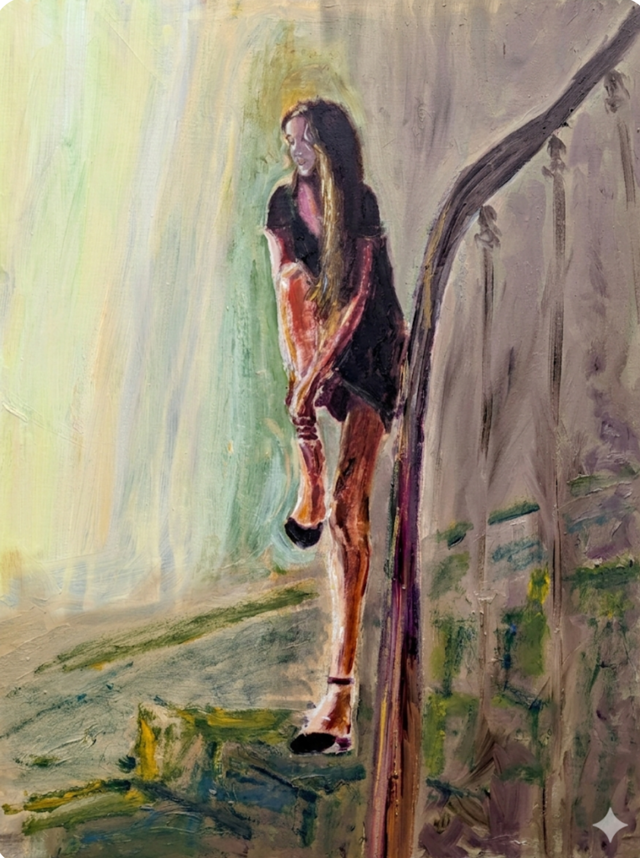 Jeune femme suspendue, 2025, oil on canvas, 61 x 45 cm / 24 x 18 in.