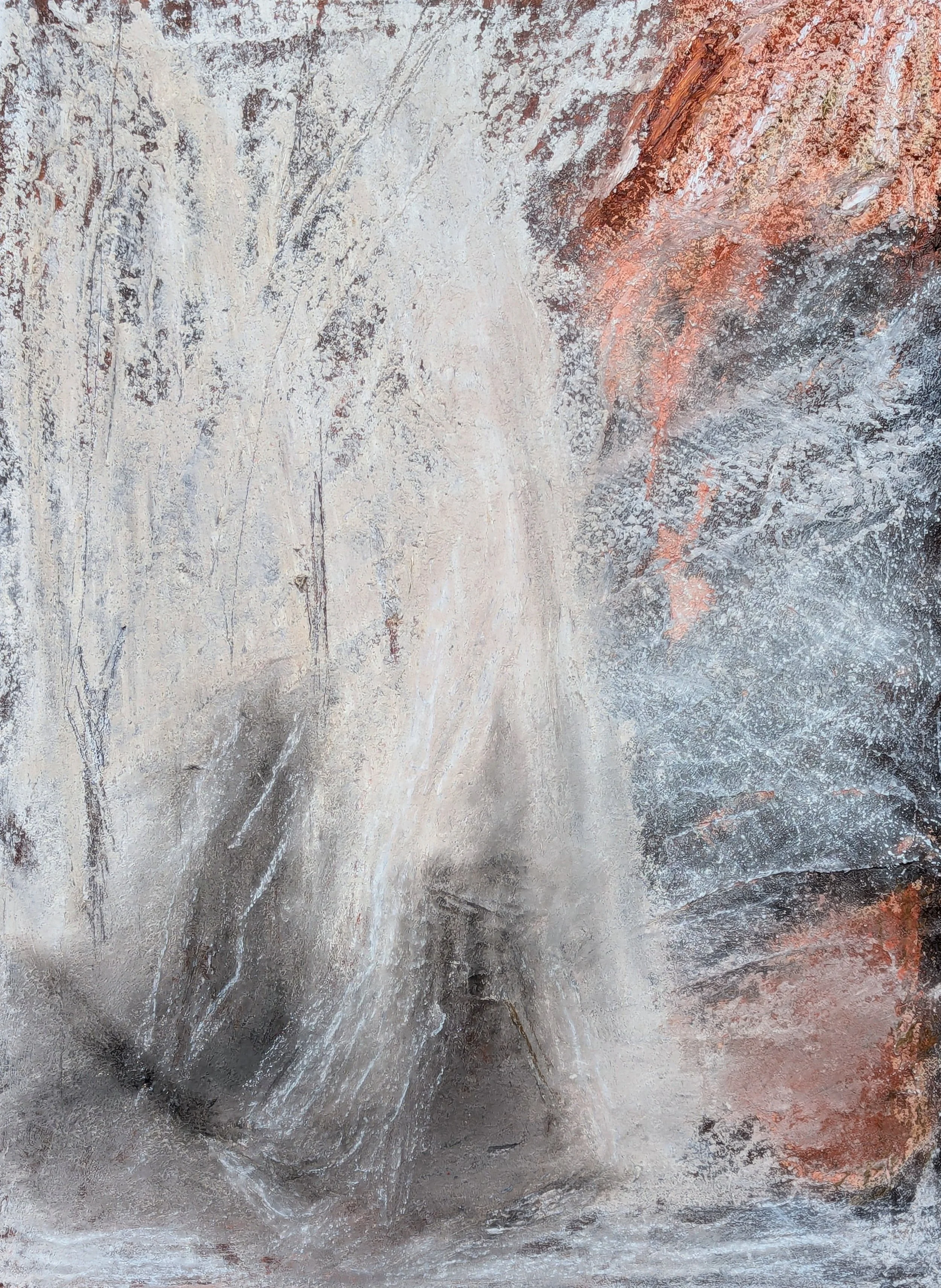 La femme qui marche. 2026. Pastel & chalk on wood, 61 x 46 cm/24 x 18 in.