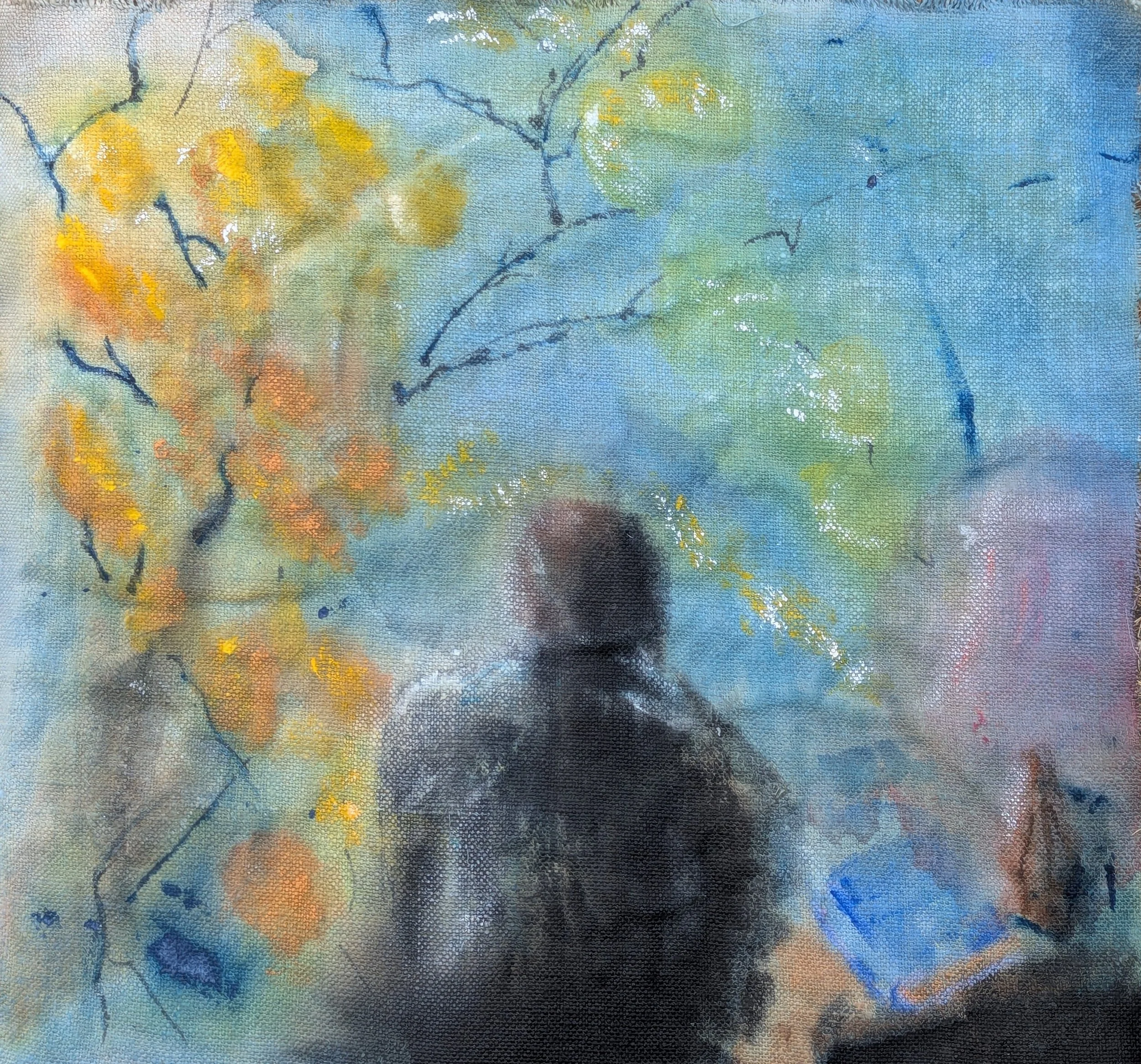 'Soon the rain will be over, and all nature will sigh and awake refreshed', from the series  Andrei Tarkovsky, based on Solaris (1972).  2026. Watercolour and ink on untreated hemp canvas, 48 x 43 cm/ 19 x 17 in. (Title from a dialogue between Helena