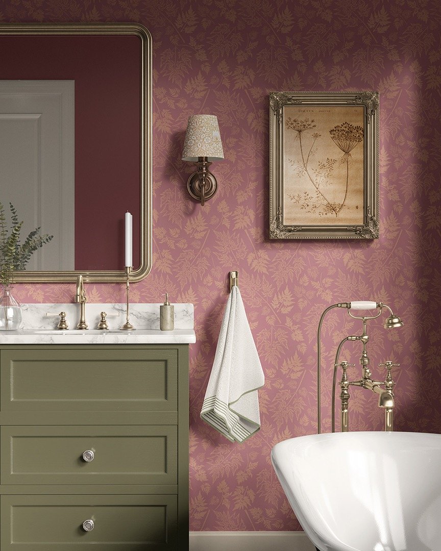 Bathrooms are places to unwind, to slow down, to begin and end the day quietly.

Wild Chervil layers Victorian pink with orange, bringing a striking warmth to an intimate setting - one that chimes quietly with the seasons.

Inspired by cow parsley in
