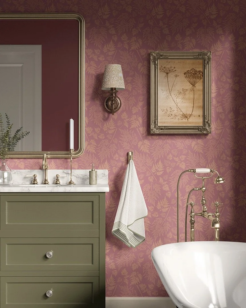 Bathrooms are places to unwind, to slow down, to begin and end the day quietly.

Wild Chervil layers Victorian pink with orange, bringing a striking warmth to an intimate setting - one that chimes quietly with the seasons.

Inspired by cow parsley in
