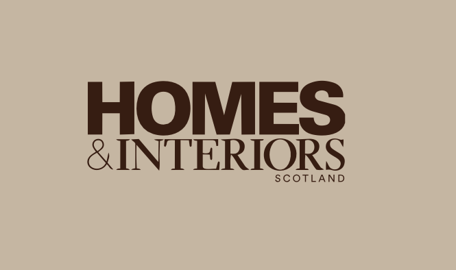 Logo for Homes & Interiors Scotland on a beige background