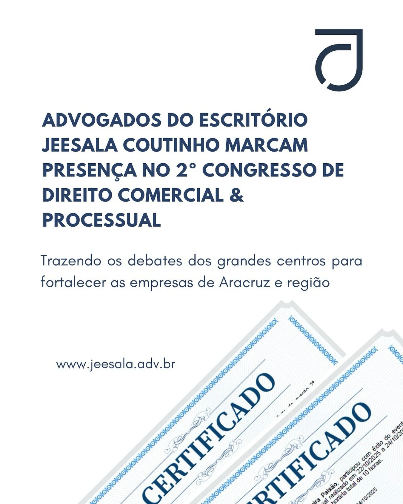 Nossos advogados, Marcus Paix&atilde;o e Tatiane Magalh&atilde;es, participaram do 2&ordm; Congresso de Direito Comercial &amp; Processual.

O evento, de alt&iacute;ssimo n&iacute;vel t&eacute;cnico, foi realizado pela Universidade Estadual do Rio de
