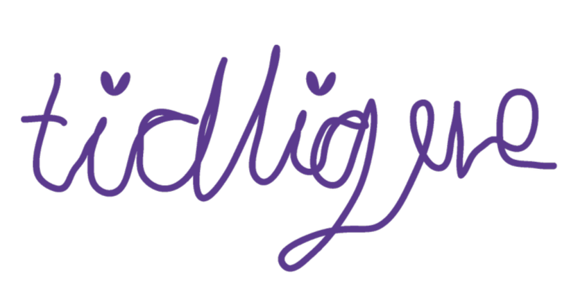 Håndskrevet ord 'tidligere' i lilla.