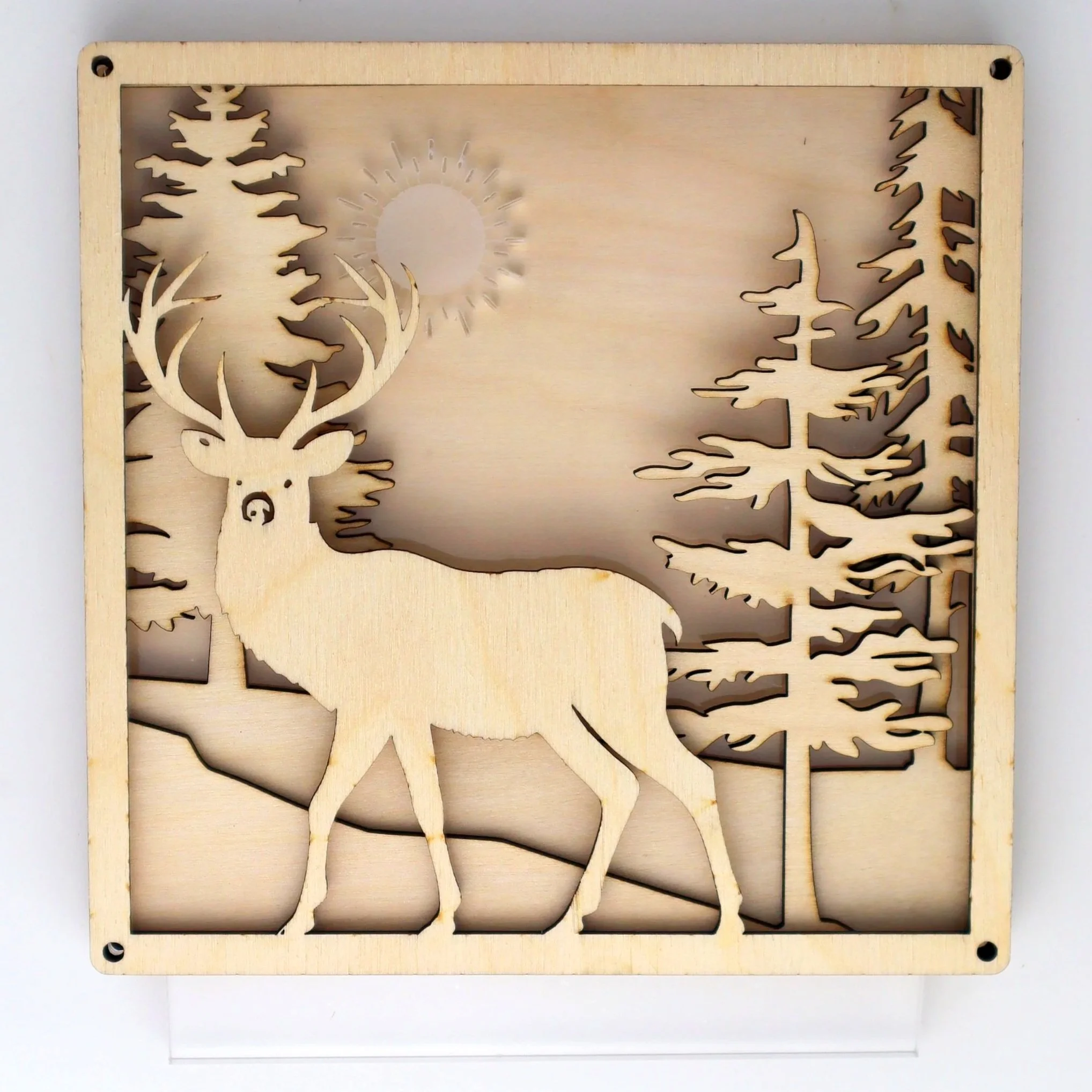 layered wood deer forest scene