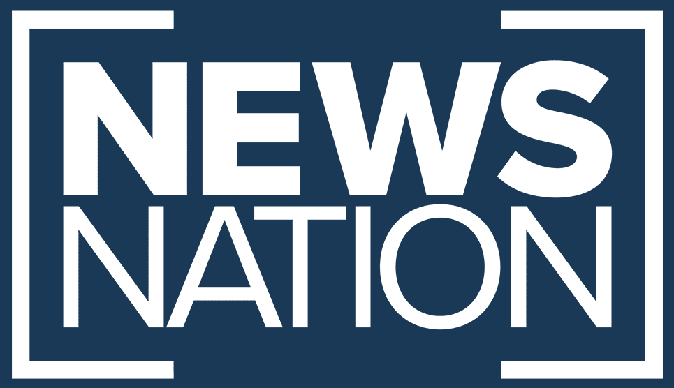 Logo for News Nation with bold white text on a dark blue background, framed by white borders.