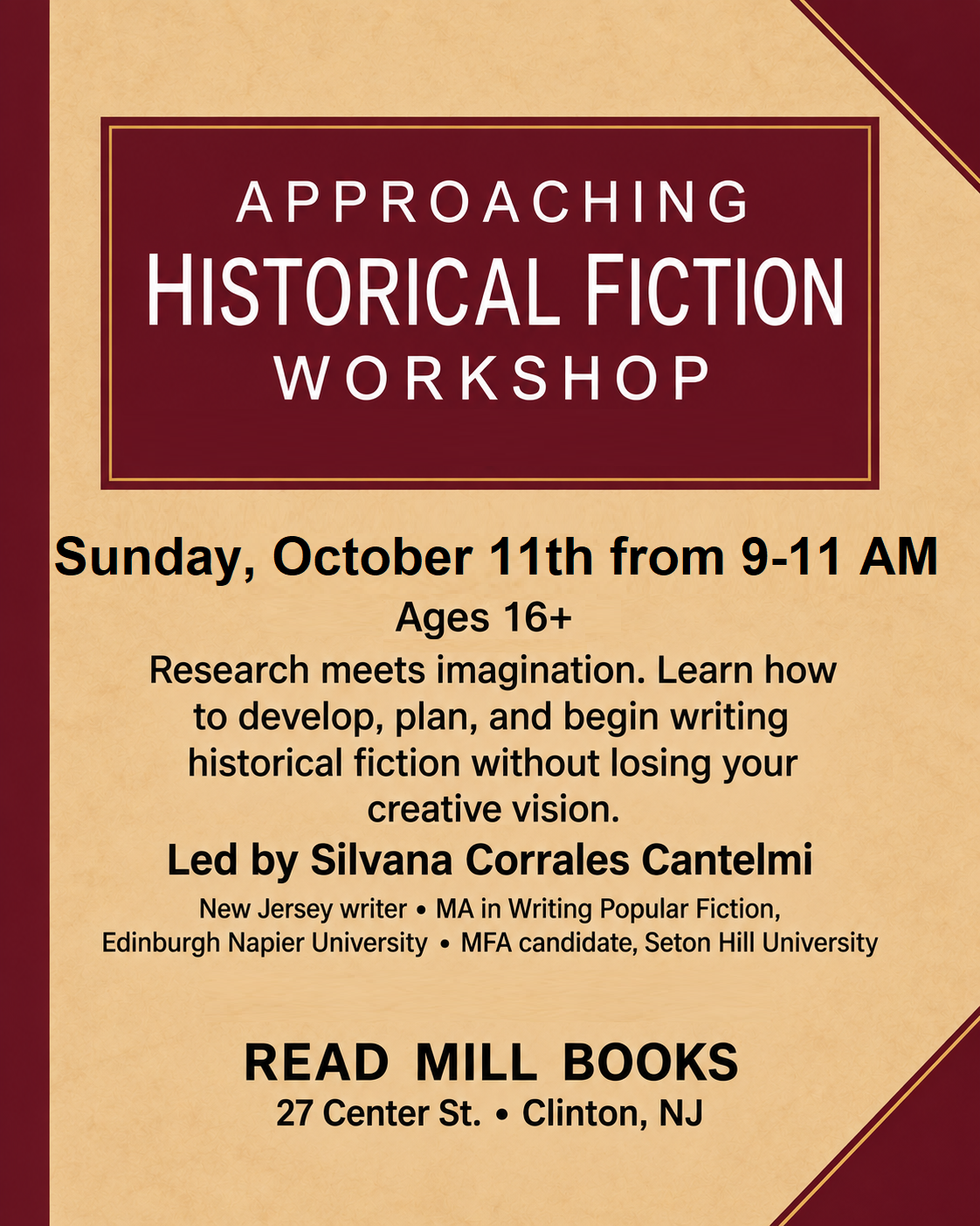 Approaching Historical Fiction Workshop (Ages 16+)