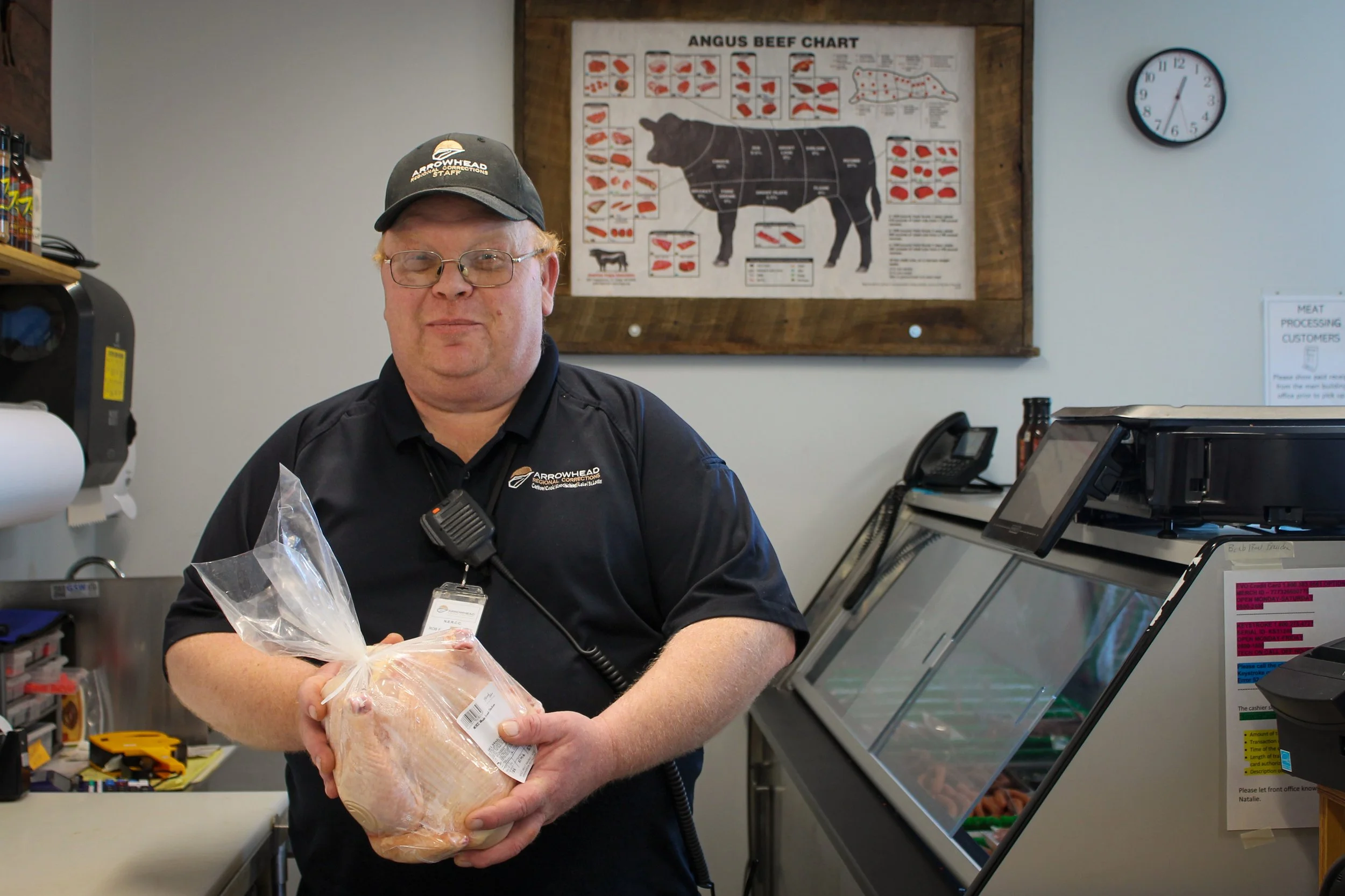 Staff butcher at NERCC's retail Meat Market, open to the public at NERCC in Saginaw, MN