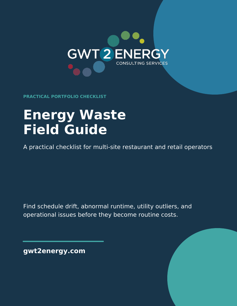 Cover of the GWT2Energy Energy Waste Field Guide for multi-site restaurant and retail operators