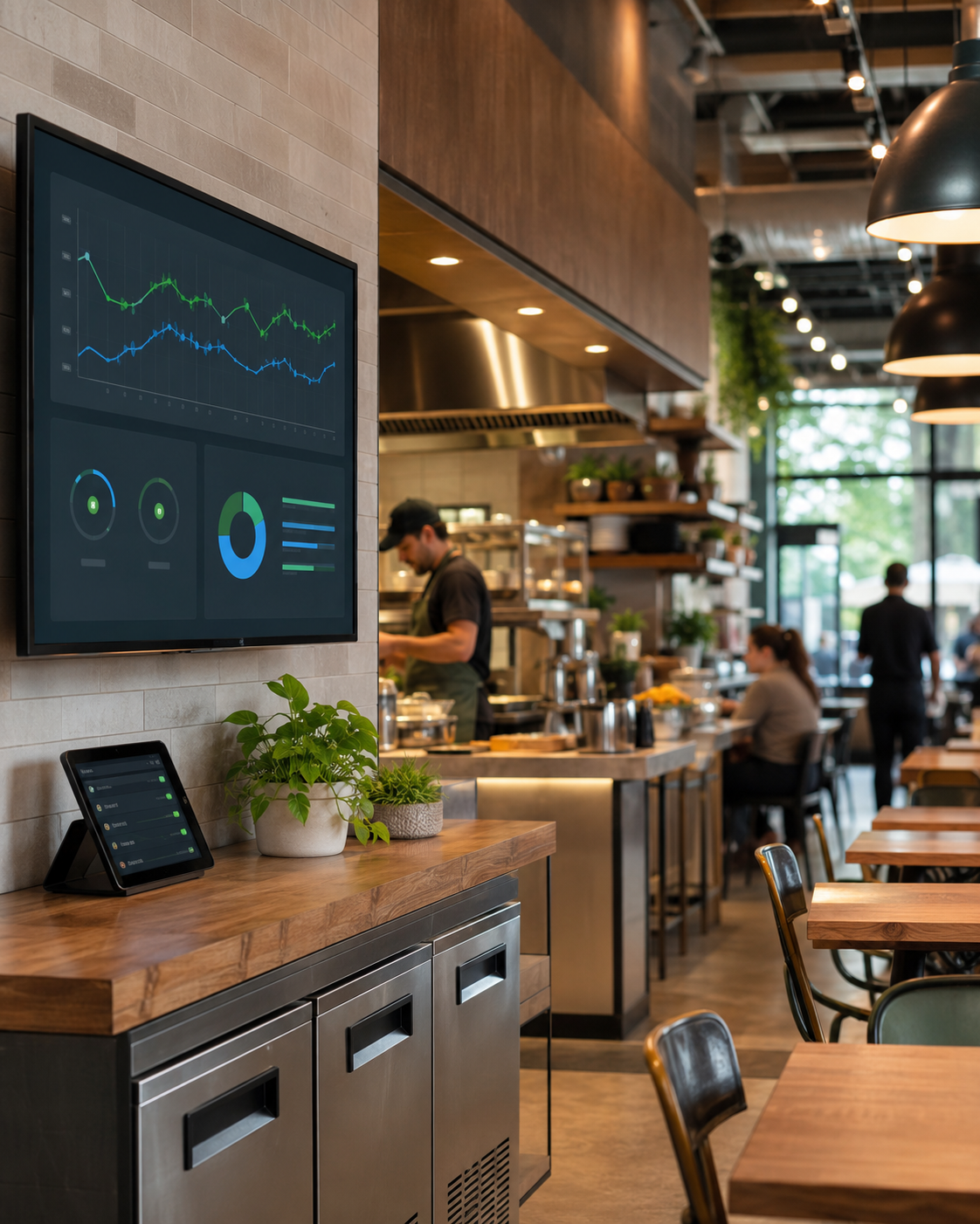 Restaurant operations with an energy management dashboard monitoring facility performance