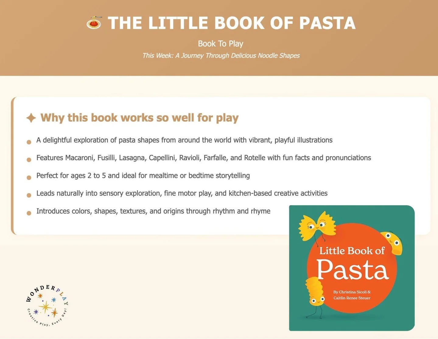 Bring on the pasta play! 🍝

This week&rsquo;s Book to Play is The Little Book of Pasta, and it is packed with noodle-y inspiration for little hands. Pair your read-aloud with a simple pasta sensory bin or a painted pasta process art invitation and l