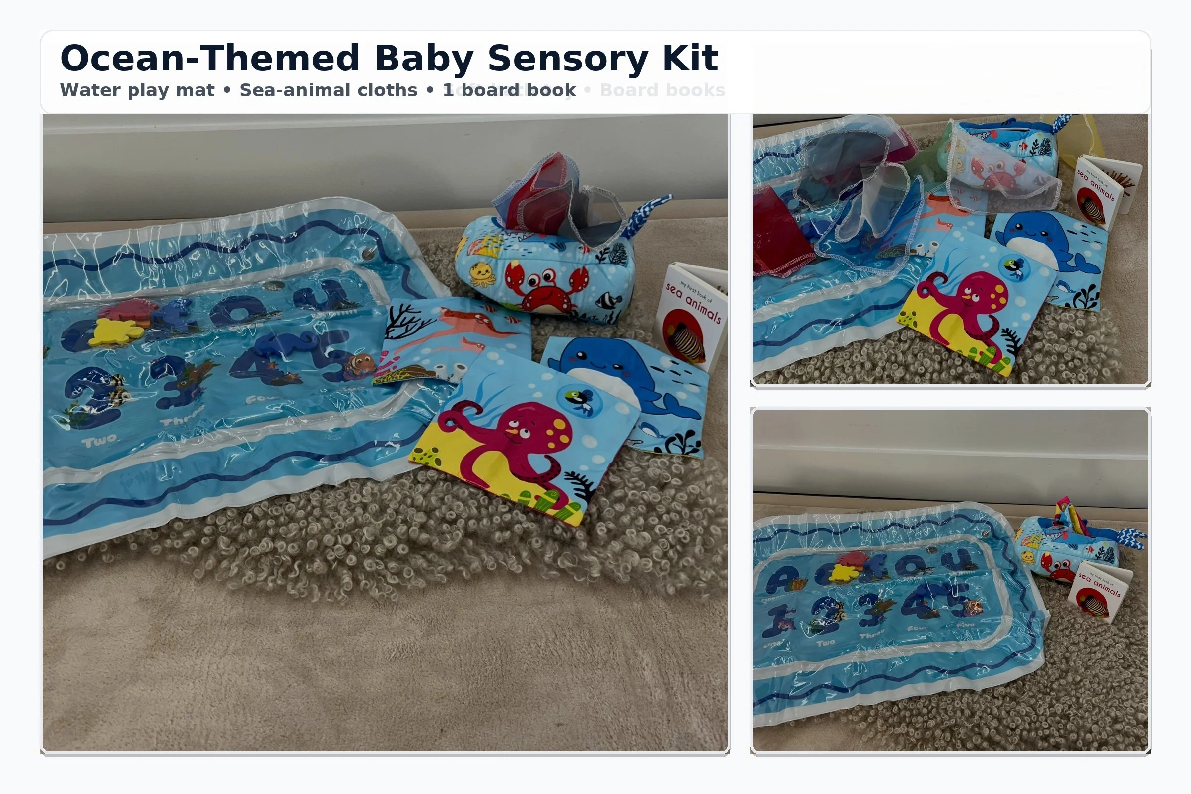Ocean Splash Sensory Infant Kit (Tummy Time + Peekaboo Scarves + Board Book)
