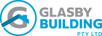Glassy Building Pty Ltd logo in blue and black with a stylized building icon