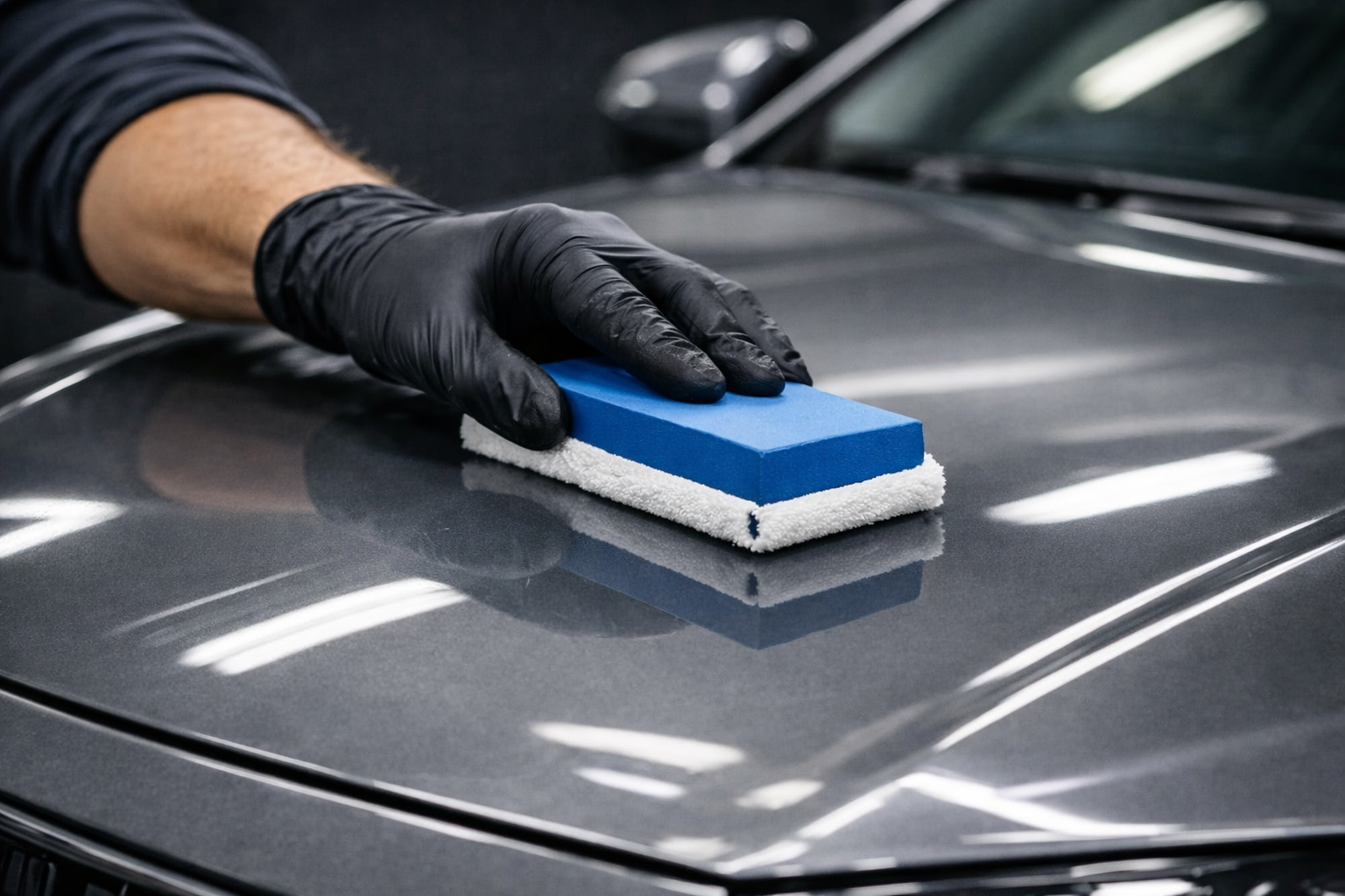 Polishing a BMW X1 with machine polisher