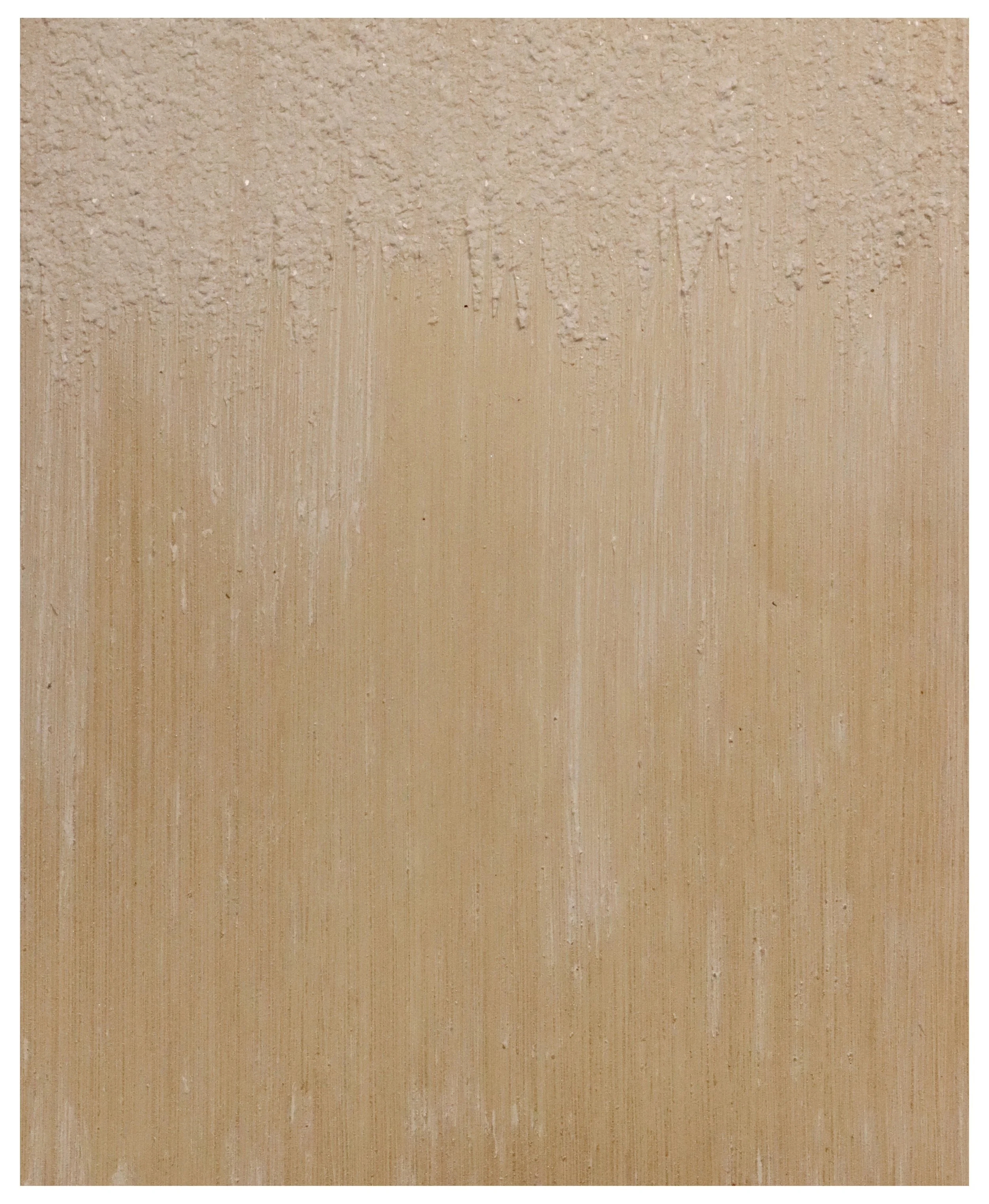 Close-up of a beige wall with a textured upper section and a smooth lower section.