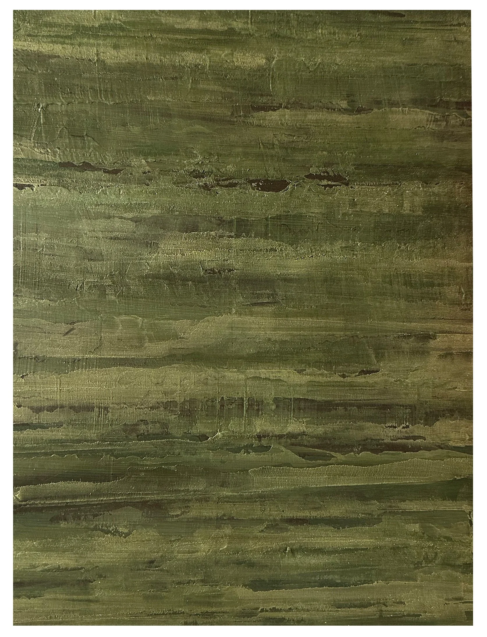 Close-up of a textured wooden surface painted in an olive green color with visible wood grain and imperfections.
