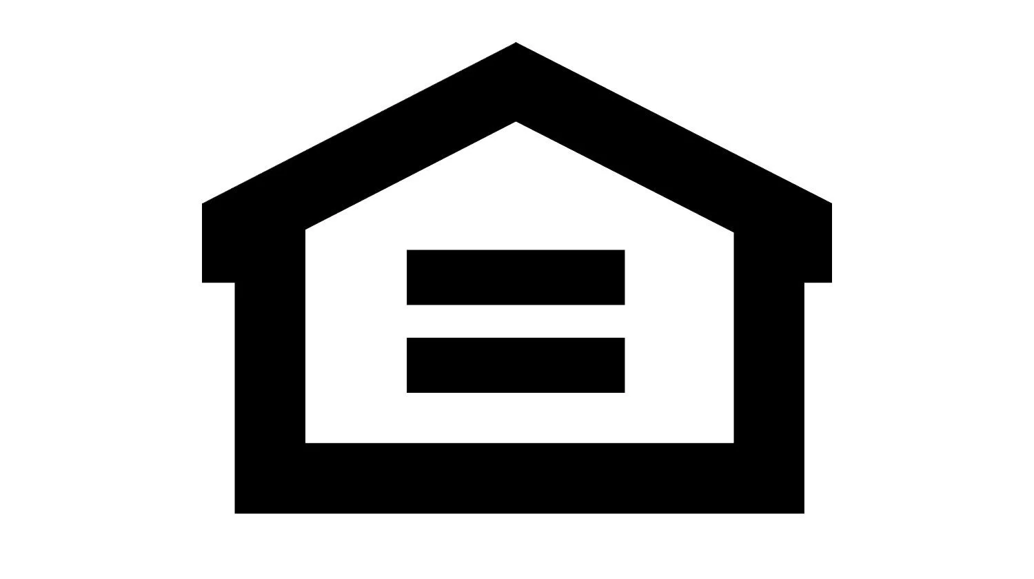 Black house icon with two horizontal lines inside, representing a garage or storage.