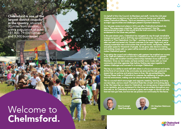 First page of a report entitled 'Welcome to Chelmsford'