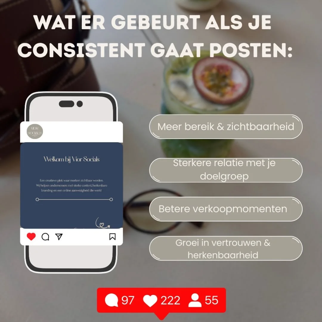 Wat er gebeurt als je consistent gaat posten?
Je bereik groeit, je zichtbaarheid neemt toe en je doelgroep gaat je beter herkennen precies wat een sterk merk nodig heeft.
Maar eerlijk&hellip; elke dag bedenken wat je moet posten kan echt vermoeiend z